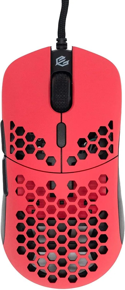 Gwolves Hati HTM - Mouse da gaming cablato, ultra leggero, con design a nido d’ape, sensore 3360, piedini in PTFE, 6 pulsanti, solo 61 g, colore: rosso (Faze Red)