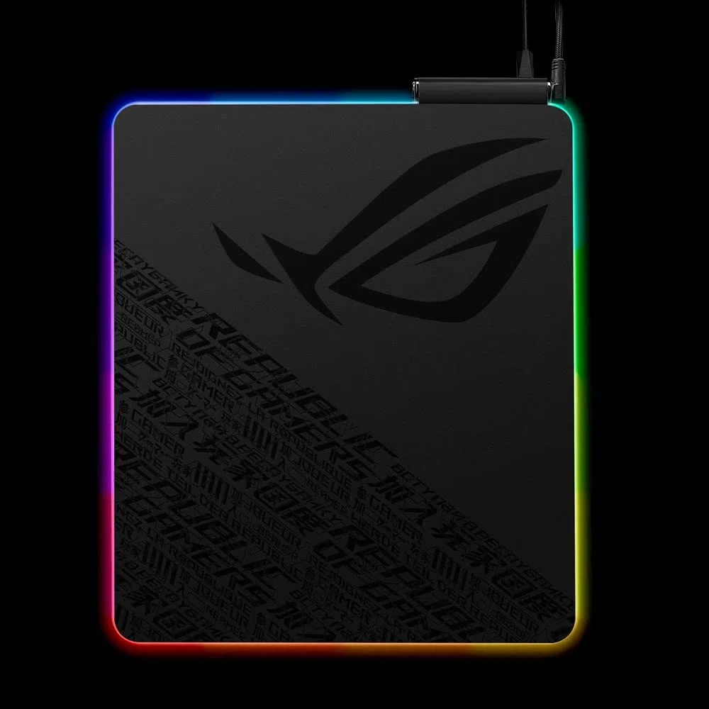 ASUS ROG Balteus Qi, Mousepad Gaming con Ricarica Wireless e Illuminazione RGB Aura Sync a 15 zone, Superficie Rigida Verticale, Passthrough USB e Base Antiscivolo, Nero