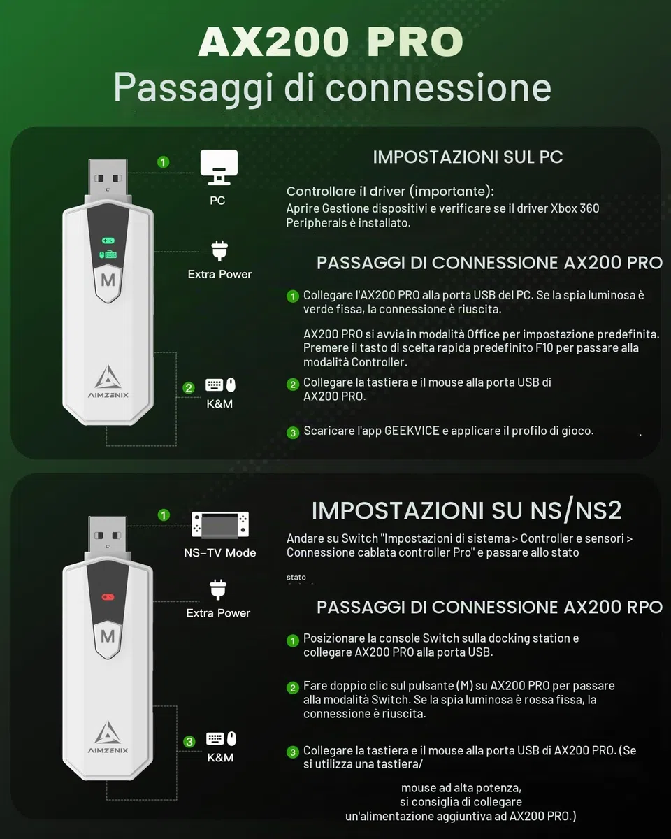 AIMZENIX AX200 PRO - Adattatore per tastiera e mouse per PC e Nintendo Switch | Convertitore ad alte prestazioni per giocare a FPS, COD, APEX, LE FINALI