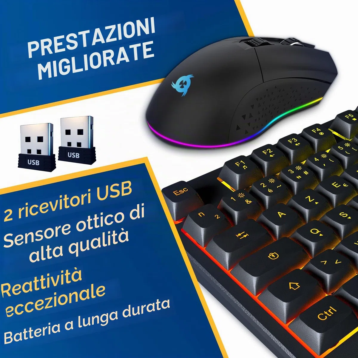 Chroma Fr RGB Set Wireless Blaze Azerty France Layout, Resistente | Pacchetto Tastiera e Mouse da Gioco Senza Fili, Ergonomico, Console, 2 Dongle per Prestazioni Migliori, Versione Esclusiva