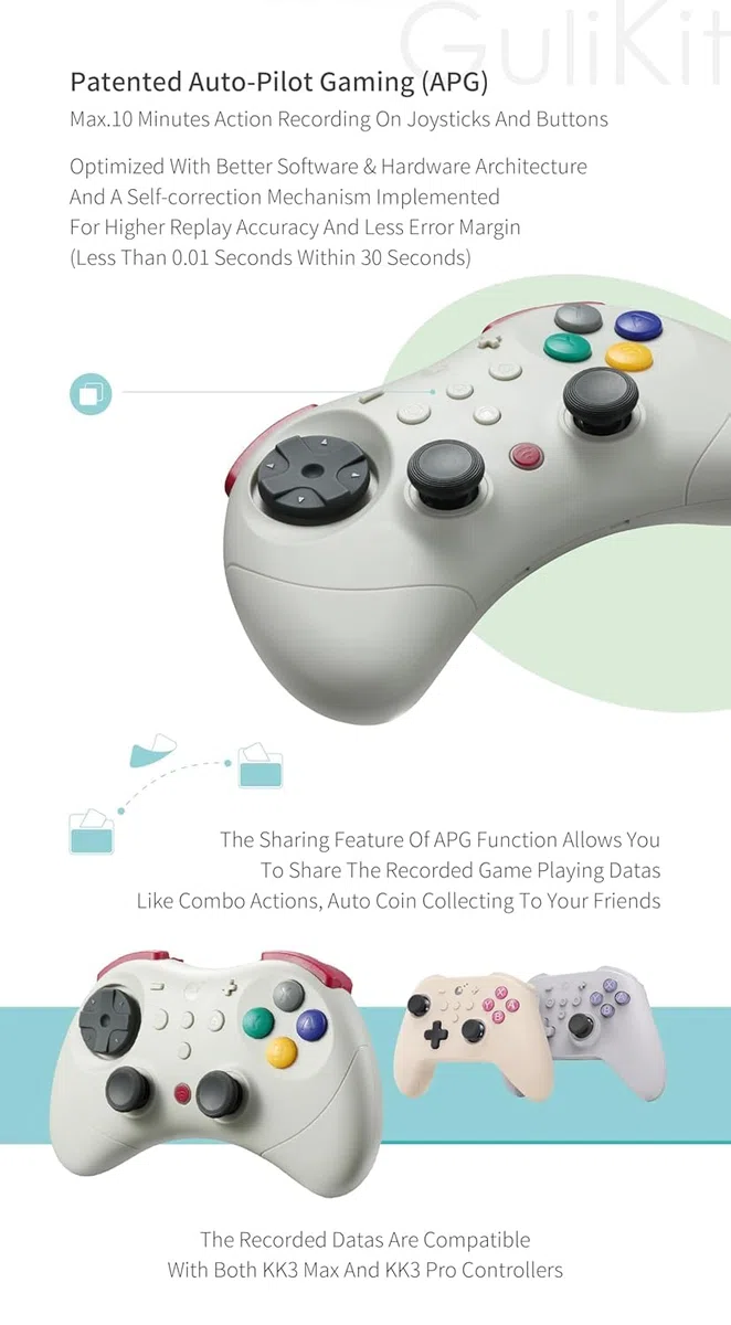 GuliKit Elves 2 Pro - Controller wireless per switch, switch 2, Windows, iOS, Android, con joystick effetto Hall, Turbo, vibrazione Rumble, Bluetooth e cablato, retrò
