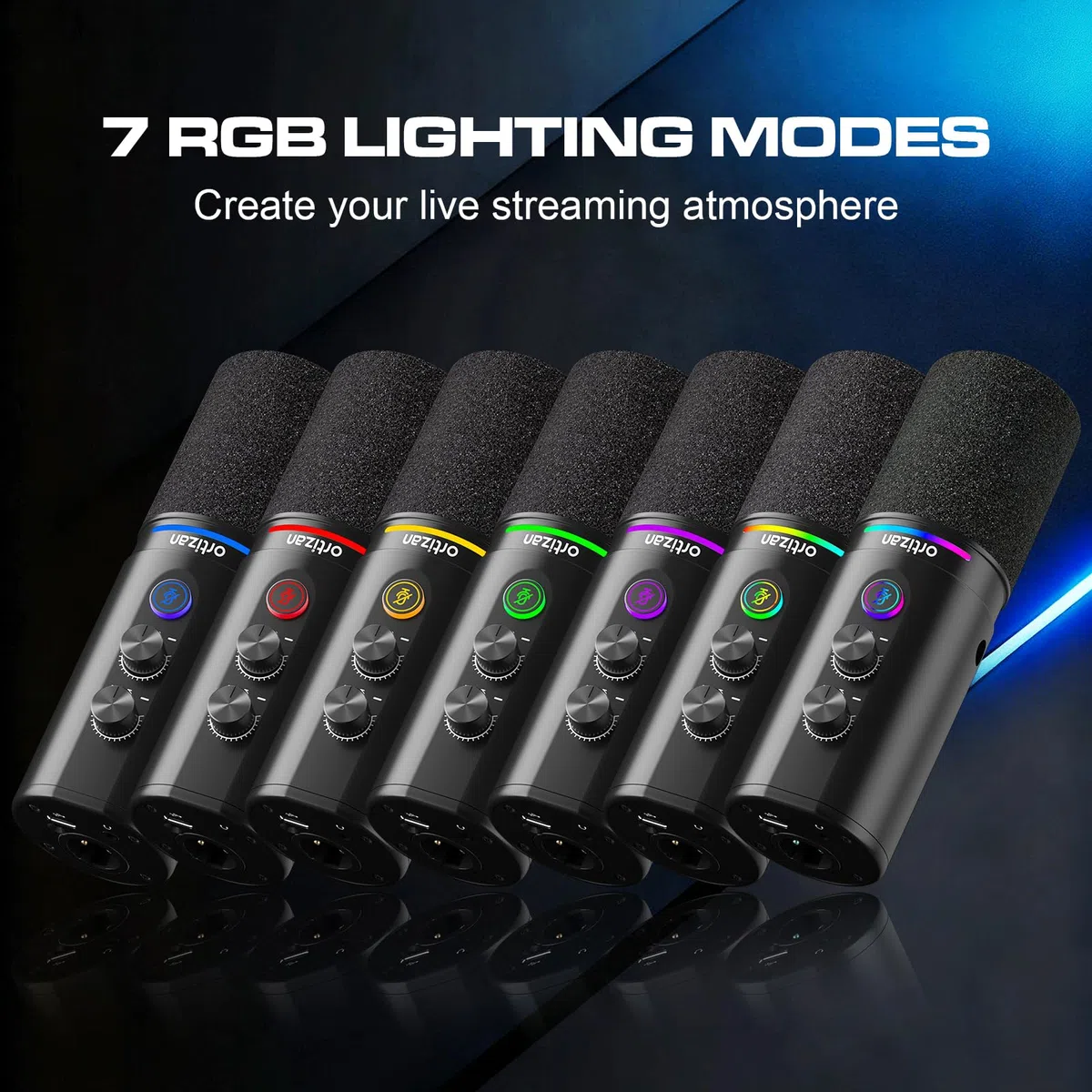 Ortizan Microfono dinamico XLR/USB, microfono per podcast, microfoni a condensatore con pulsante mute, effetti riverbero, cancellazione del rumore, supporto per braccio, jack per cuffie, streaming