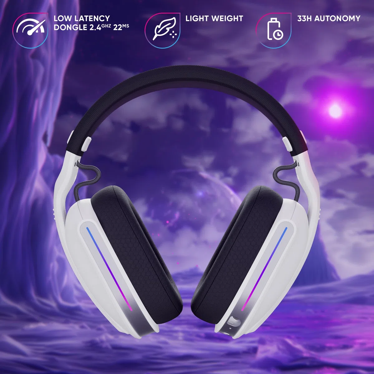 Casque gaming sans fil Oniverse Polaris Multiplateforme Blanc céleste