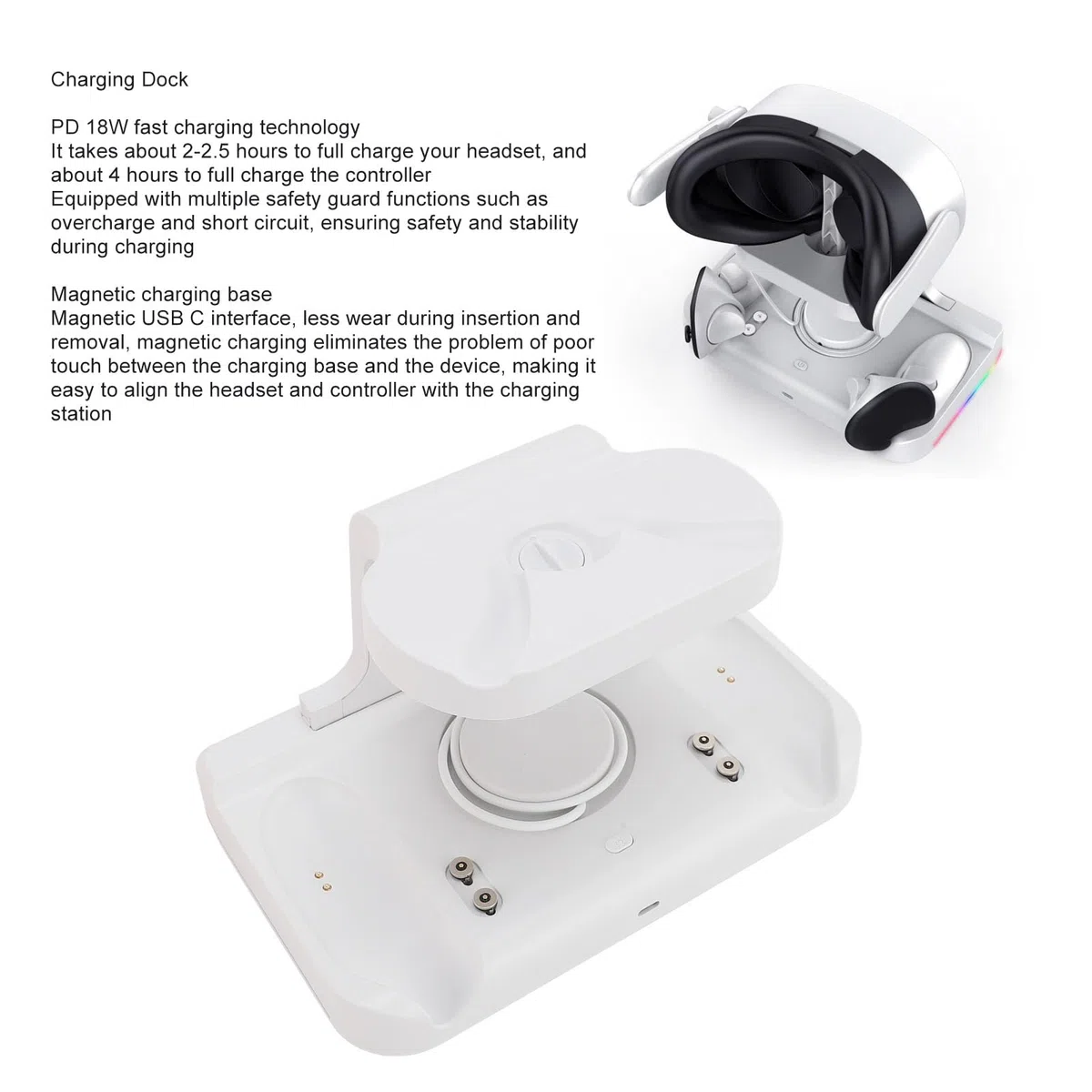 Stazione di Ricarica per Dispositivi Multipli, Cuffia Magnetica USB C VR PD 18W e Supporto di Ricarica per Controller, Dock di Ricarica con Luce RGB per 3S (Spina europea)