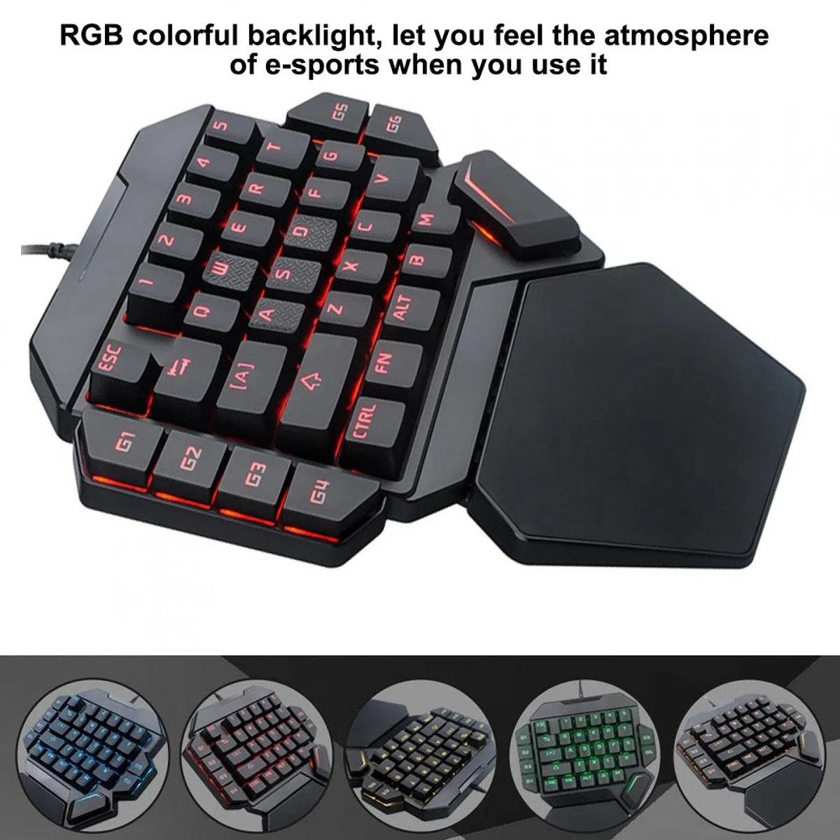 Tastiera meccanica a una mano, interruttore blu 35 tasti Tastiera meccanica da gioco luminosa retroilluminata RGB, con funzione di definizione macro, controller di gioco ergonomico per PC Gamer