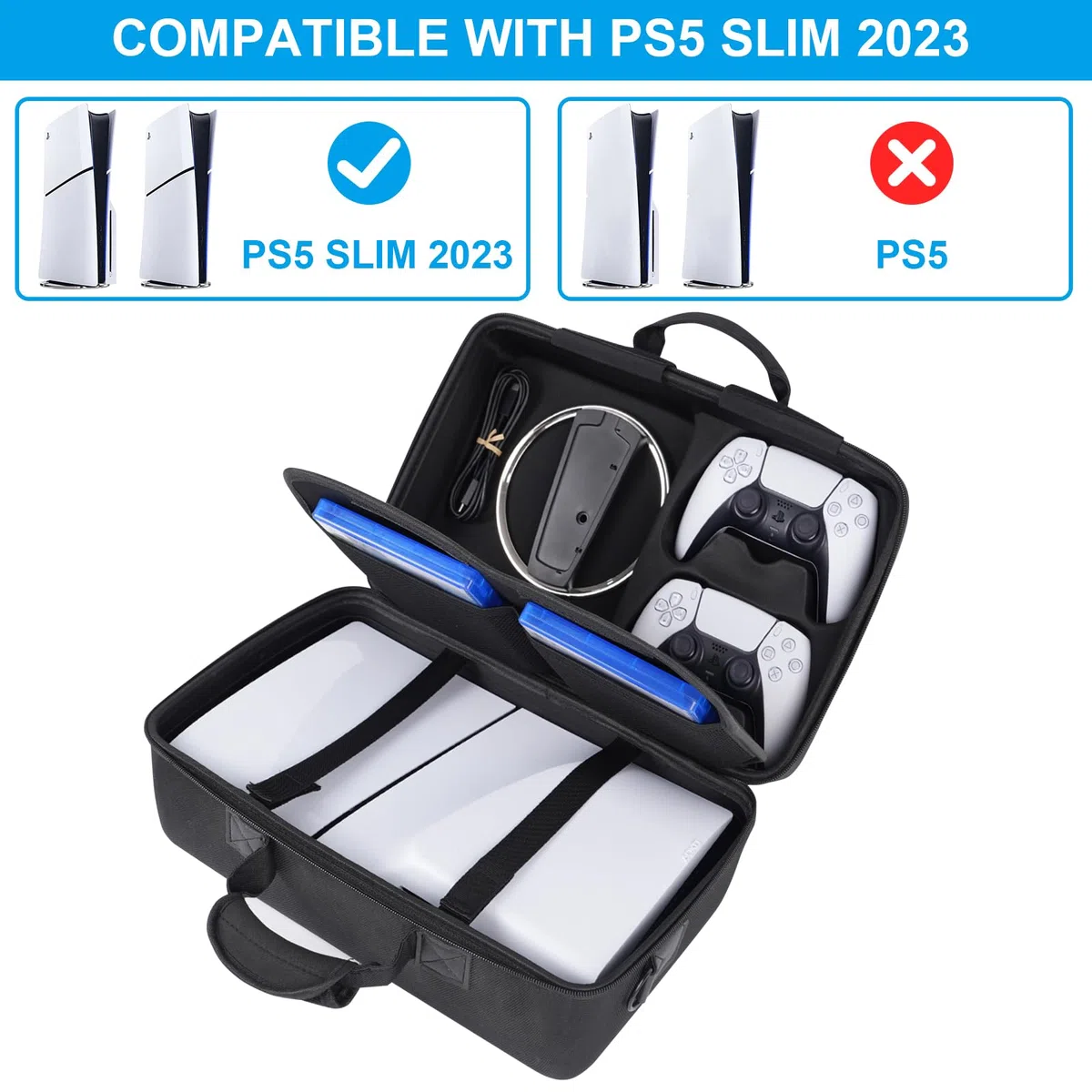 Diocall Custodia rigida compatibile con PS5 Slim 2023, custodia protettiva da viaggio per console PlayStation 5 Slim, controller DualSense, accessori