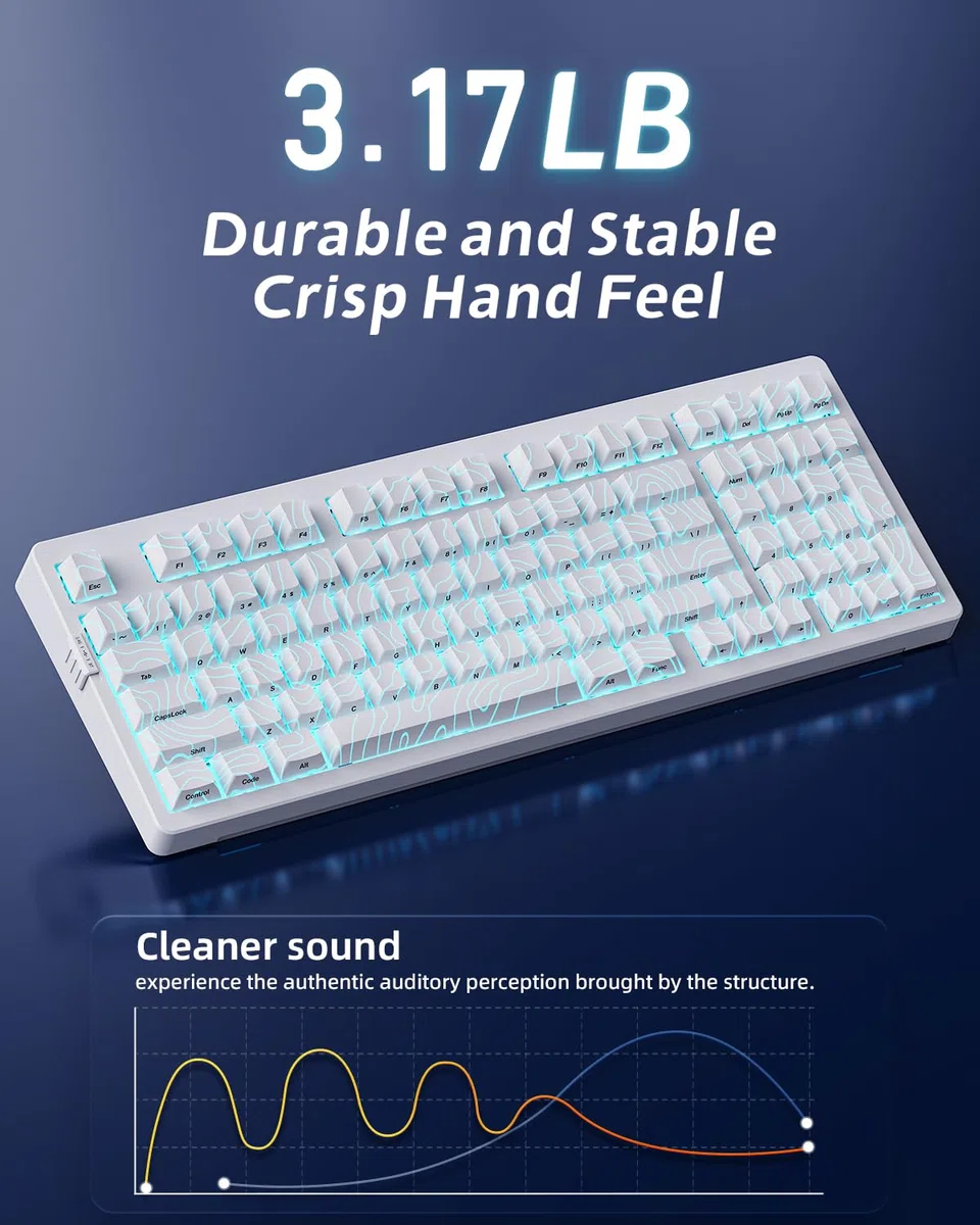 ZORNHER Tastiera meccanica ZH980 Wireless,Tastiera cremosa bianca al 95% con tastierino numerico,Tastiera da gioco personalizzata sostituibile a caldo,Tasti topografici bianchi,Interruttori lineari