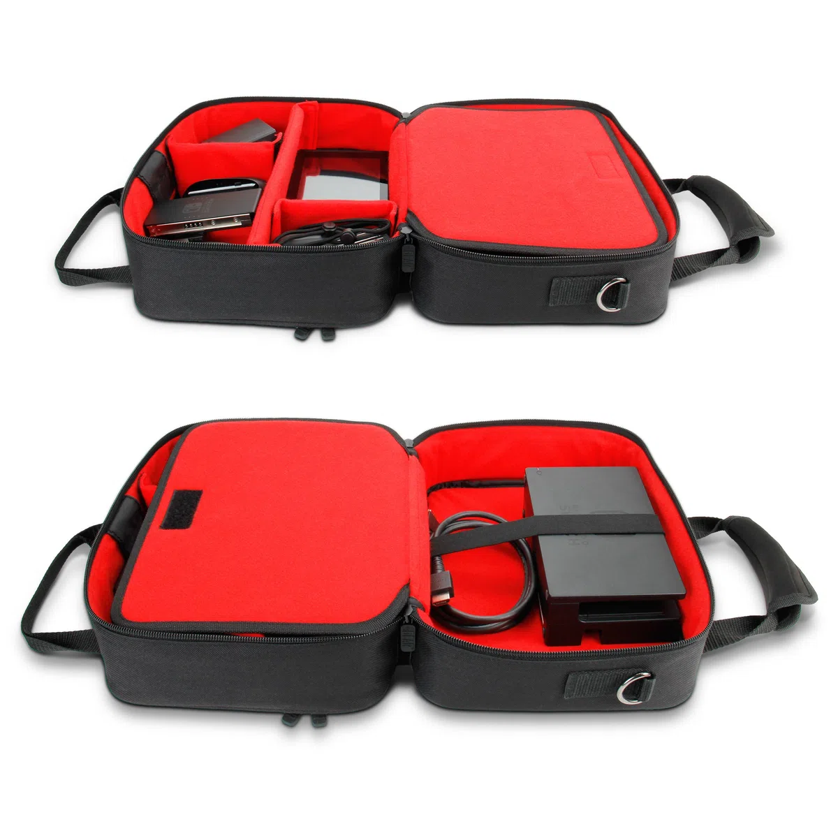 USA Gear Custodia da Viaggio Compatibile con Nintendo Switch 2, Dock Station, Gamecube/Pro Controller , Joy Con e Altri Accessori per Nintendo Switch 2 - Interno Personalizzabile, Tracolla - Rosso