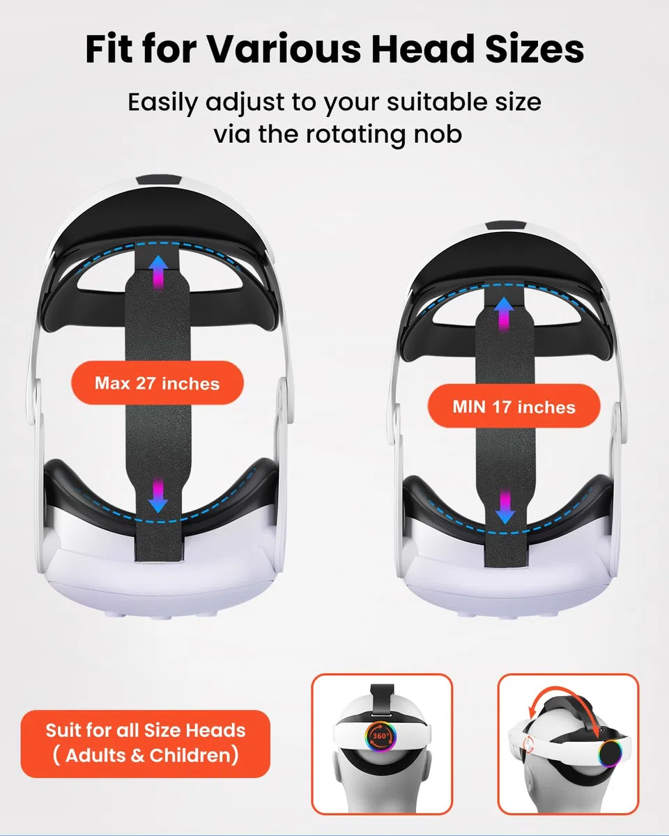 GEEKERA Headstrap Compatibile con Meta-Quest 3/Q3S, Fascia per la Testa RGB con Batteria da 10000 mAh, Regolabile e Ricaricabile Rapidamente, Accessorio VR, Tempo di Gioco Prolungato di 4 ore