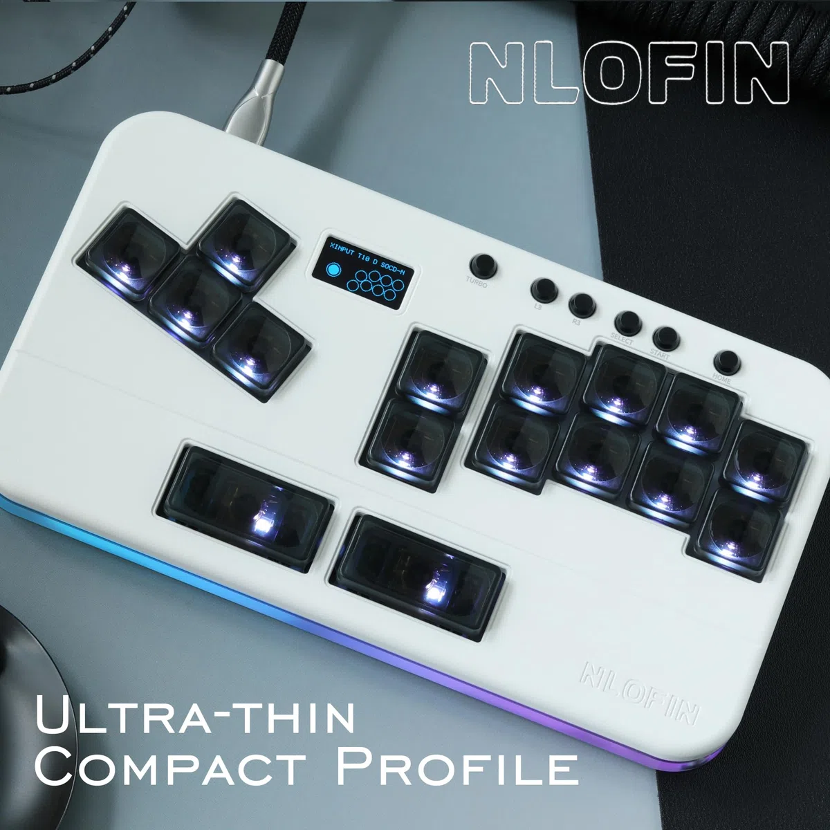 Leverless Controller Arcade Stick Mini Keypad, 16Key All-Button Arcade Controller Gamingpad (bianco)