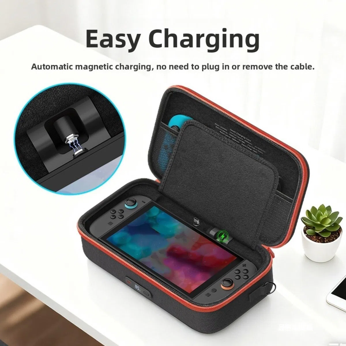 Custodia di ricarica wireless per Switch 2, borsa da 20000 mAh con ricarica rapida da 30 W, display digitale, custodia rigida da viaggio in EVA per console e accessori, nero