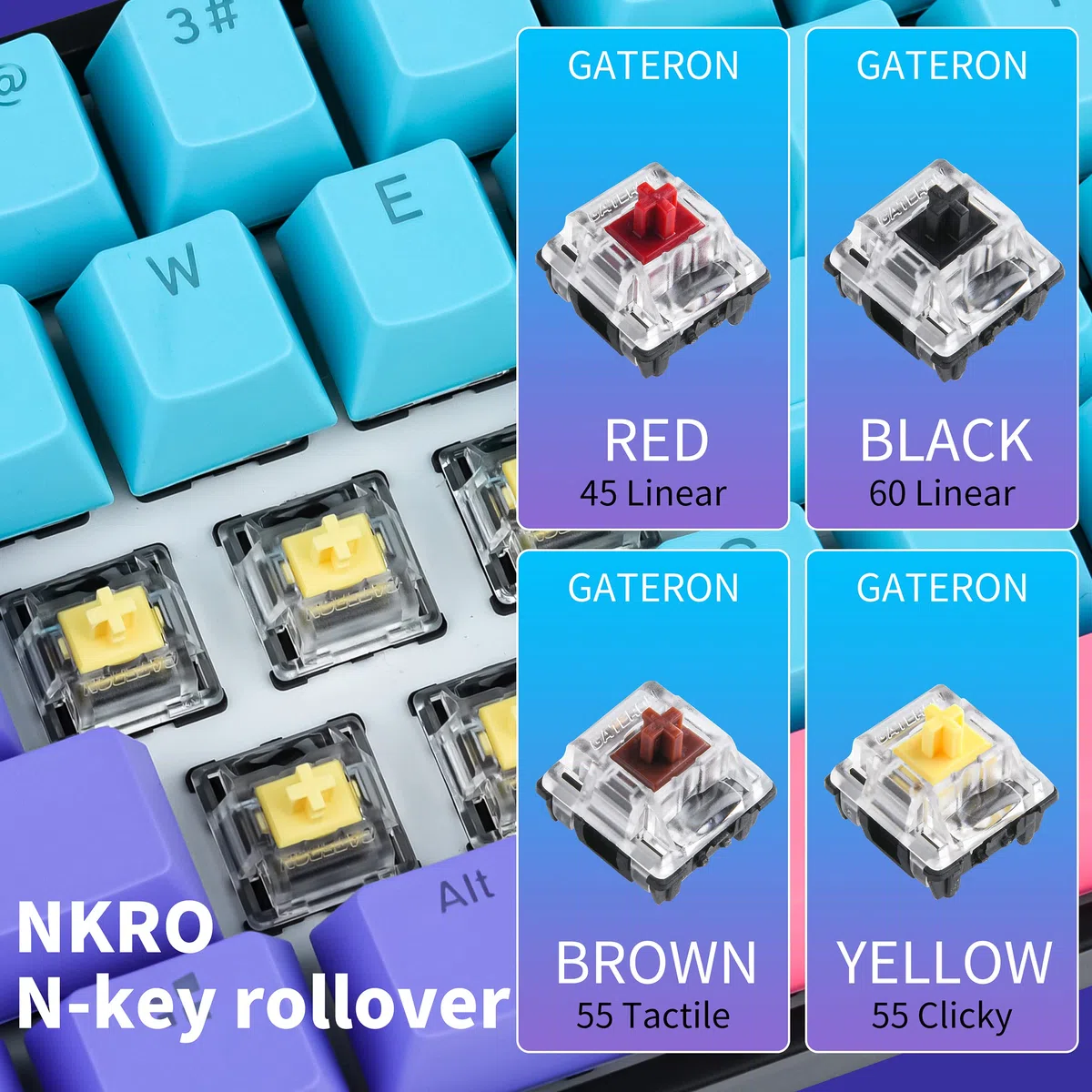 Guffercty kred GK61 60% tastiera meccanica rosso interruttore caldo sostituibile RGB Wired Gaming Keyboard con tasti PBT retroilluminati NKRO Type-C per PC Gamer (Gateron Optical Red, Joker)
