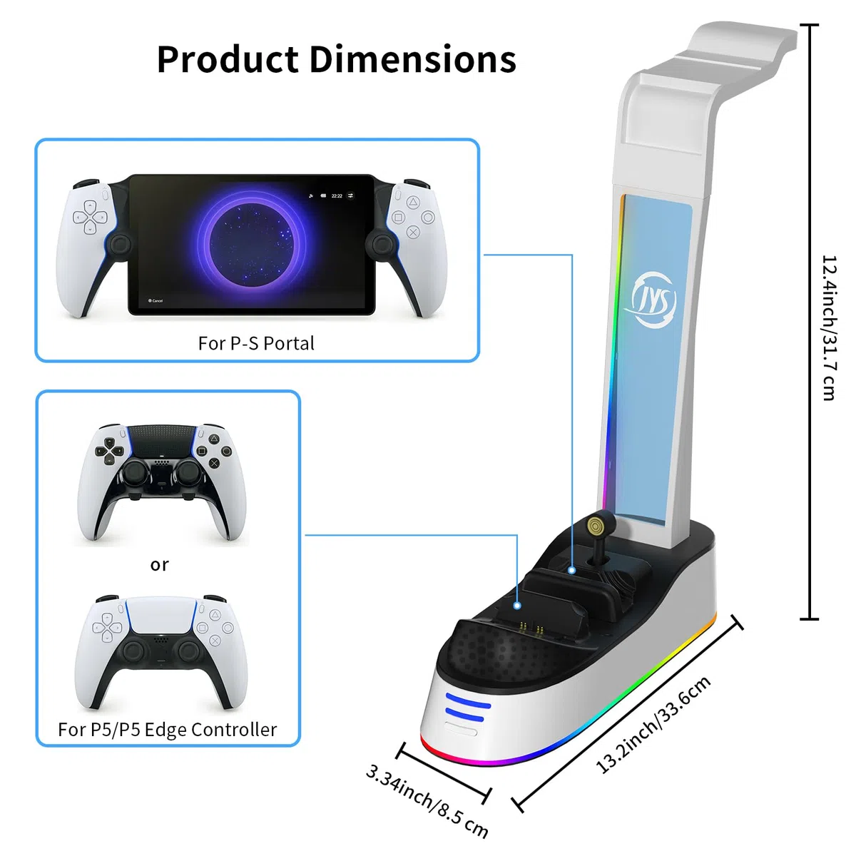 BeisDirect Stazione di ricarica per PlayStation Portal/PS5 Controller, Dock Station di ricarica per PS Portal Console di gioco Caricabatterie Supporto di stoccaggio per cuffie