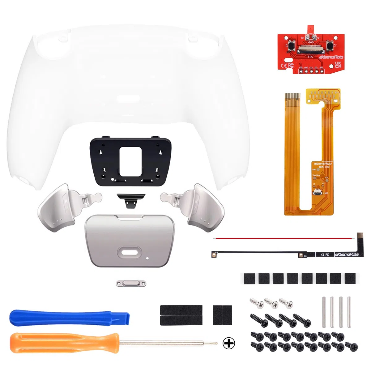 eXtremeRate RISE Remap Kit Programmabile per ps5 Controller BDM-030/040/050,Palette in Metallo Tasti Pulsanti Aggiuntivi Back Button Cover Posteriore per ps5 Joystick-Bianco