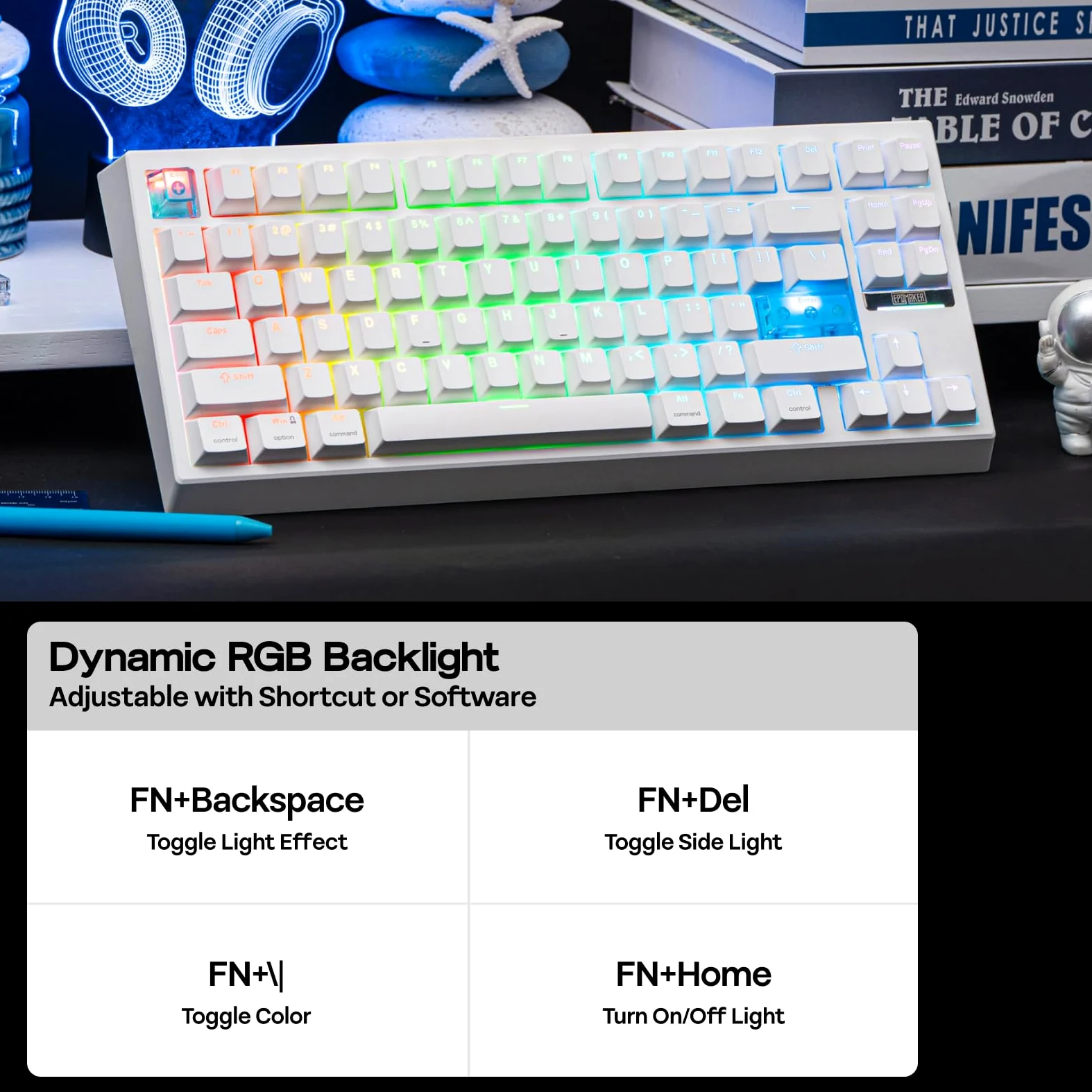 EPOMAKER G84 HE Tastiera da Gioco Wireless, 8K Polling & 8000mAh, SOCD & DKS, Tastiera ad effetto Hall con Trigger & Adjustable Actuation, RGB Backlit, PBT Keycap, Hot-Swap, per WIN/Mac (Bianco)