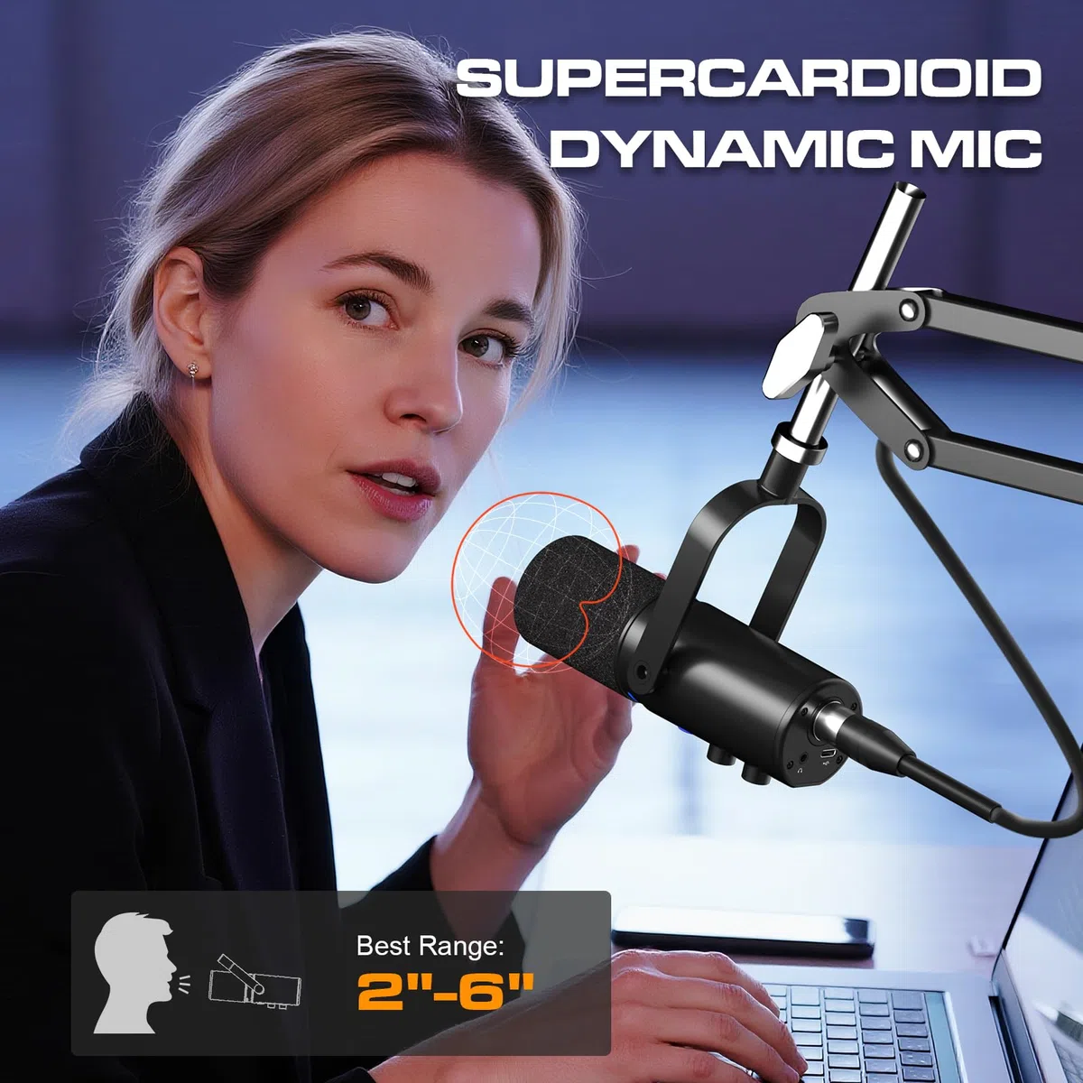 Ortizan Microfono dinamico XLR/USB, microfono per podcast, microfoni a condensatore con pulsante mute, effetti riverbero, cancellazione del rumore, supporto per braccio, jack per cuffie, streaming