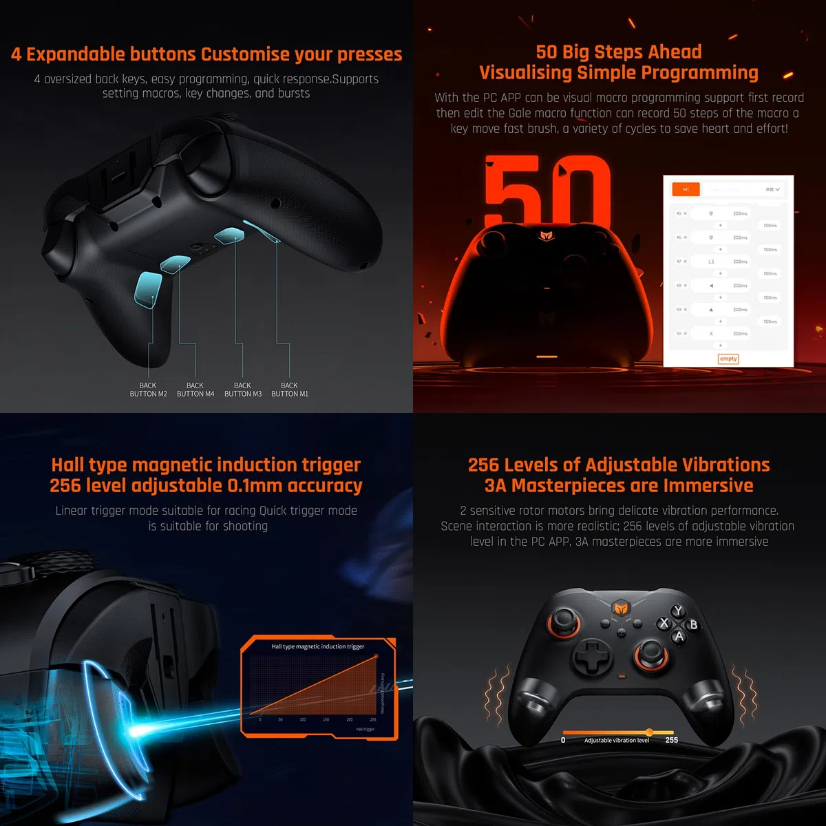 Black Shark Controller Wireless, Controller per PC BIGBIG WON Gale, Puntamento del Movimento, Trigger Hall, 4 Pulsanti Personalizzati, APP per PC, Controller di Gioco per Switch/PC/iOS/Android