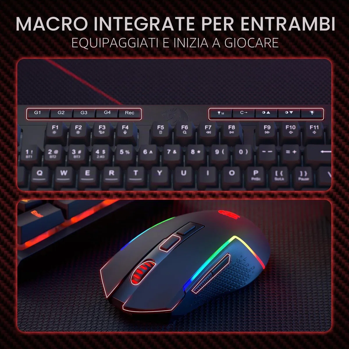 Redragon BS142 - Tastiera e mouse da gioco senza fili, tastiera K515 PRO RGB e mouse da gioco M693 Pro, 98 tasti, US LAYOUT
