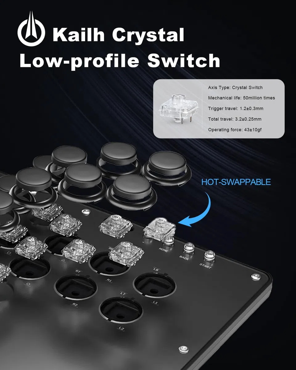 Haute42 - Controller senza leva U16 per giochi arcade: pannello graffiti fai da te, cerchi retrò, serie U16, interruttore a 16 tasti a basso profilo in cristallo, controller RGB personalizzato per