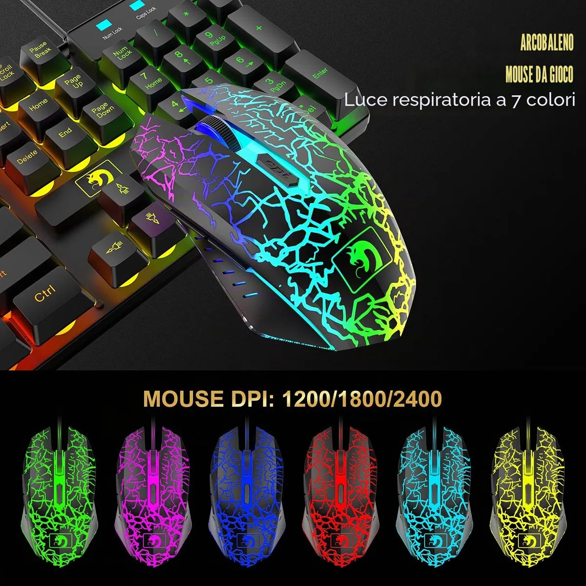 Regno Unito Layout Wired 104 Tasti da gioco Keyboard Tastiera per il mouse Altoparlante per cuffie 5 in 1 Combo con retroilluminazione multi RGB 2400DPI MICE Large Mousepad per PC Mac PS4 Xbox