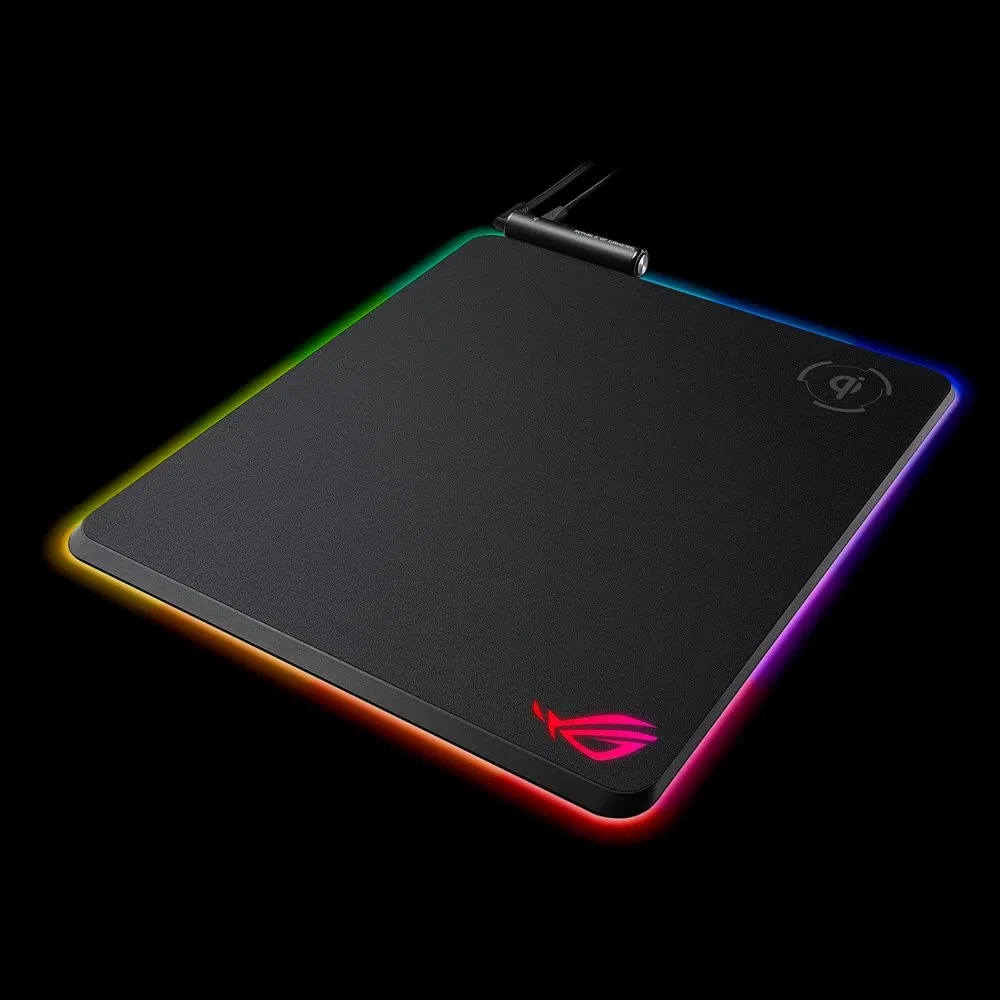 ASUS ROG Balteus Qi, Mousepad Gaming con Ricarica Wireless e Illuminazione RGB Aura Sync a 15 zone, Superficie Rigida Verticale, Passthrough USB e Base Antiscivolo, Nero