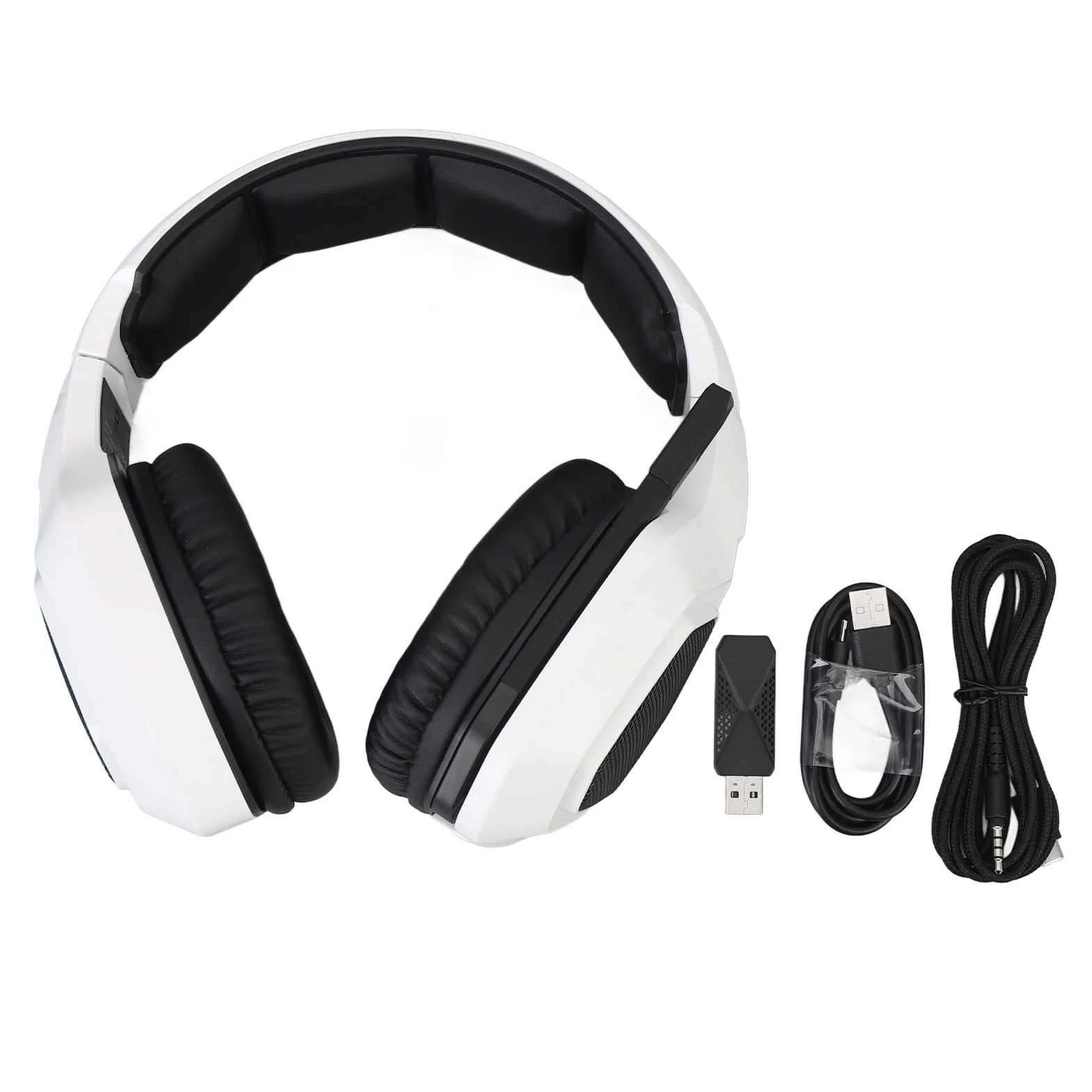 Drfeify Cuffie Wireless Gaming, 2.4Ghz per PC con Microfono e USB bianche, for Gamer, Streaming, Casual Users