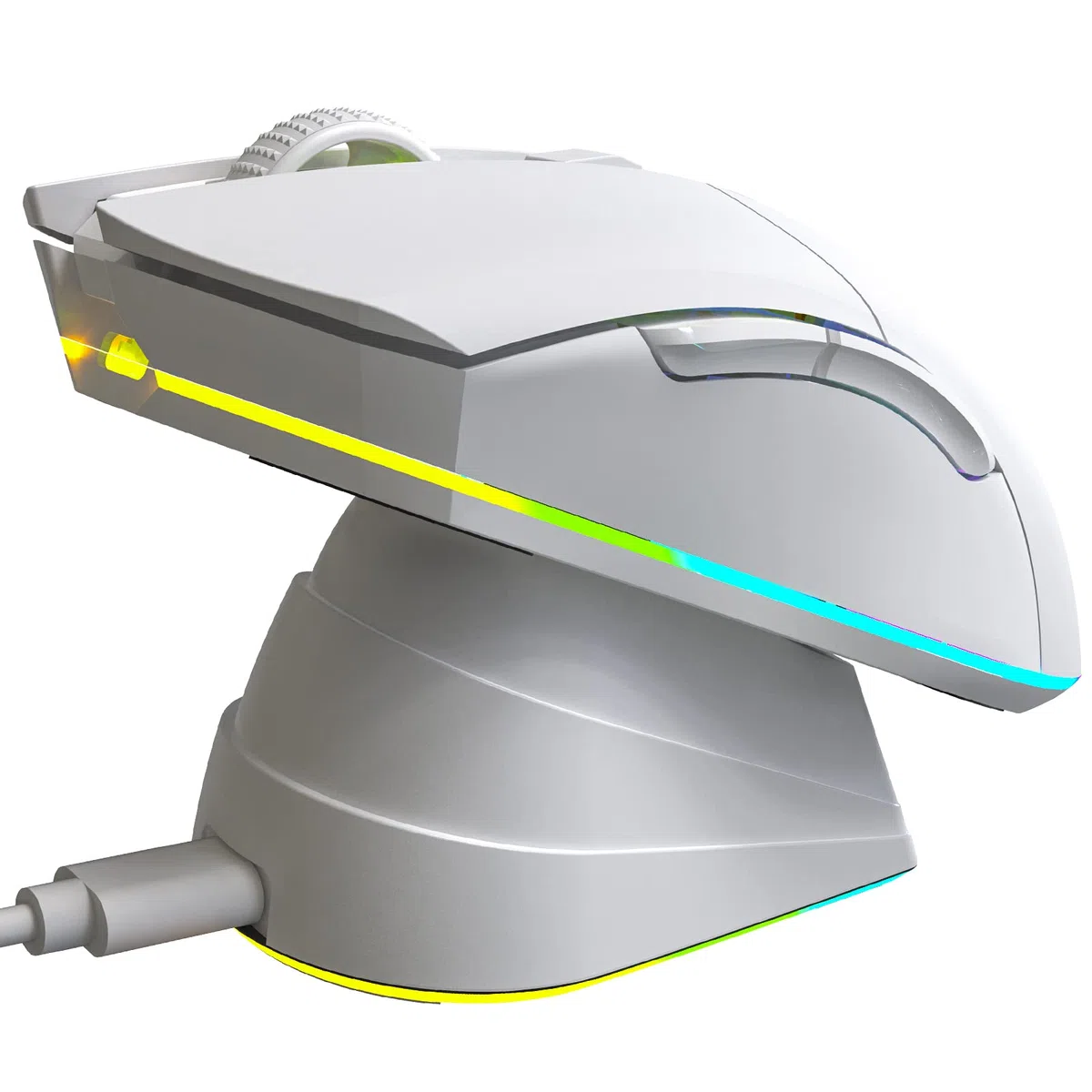 KLIM Blaze Pro Sensore ad Alta Precisione con Batteria a Lunga Durata | Mouse da Gioco Wireless RGB Ricaricabile con Stazione di Ricarica, Fino a 6000 DPI, Libertà Totale per Dominare - Bianco