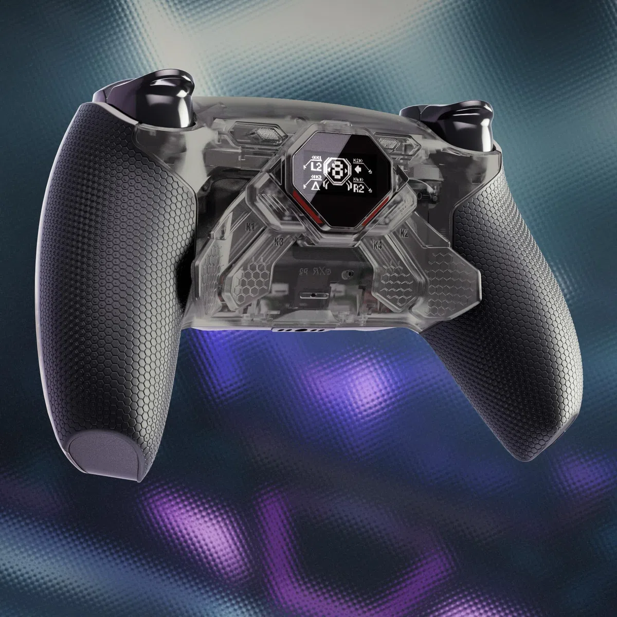 eXtremeRate Spark Tasti Posteriori Kit per ps5 Controller BDM 010 020, Display OLED + Clicky Trigger Stop + Grip Ergonomici, 4 Palette Rimappabili Accessori per ps5 Joystick, Trasparente Nero