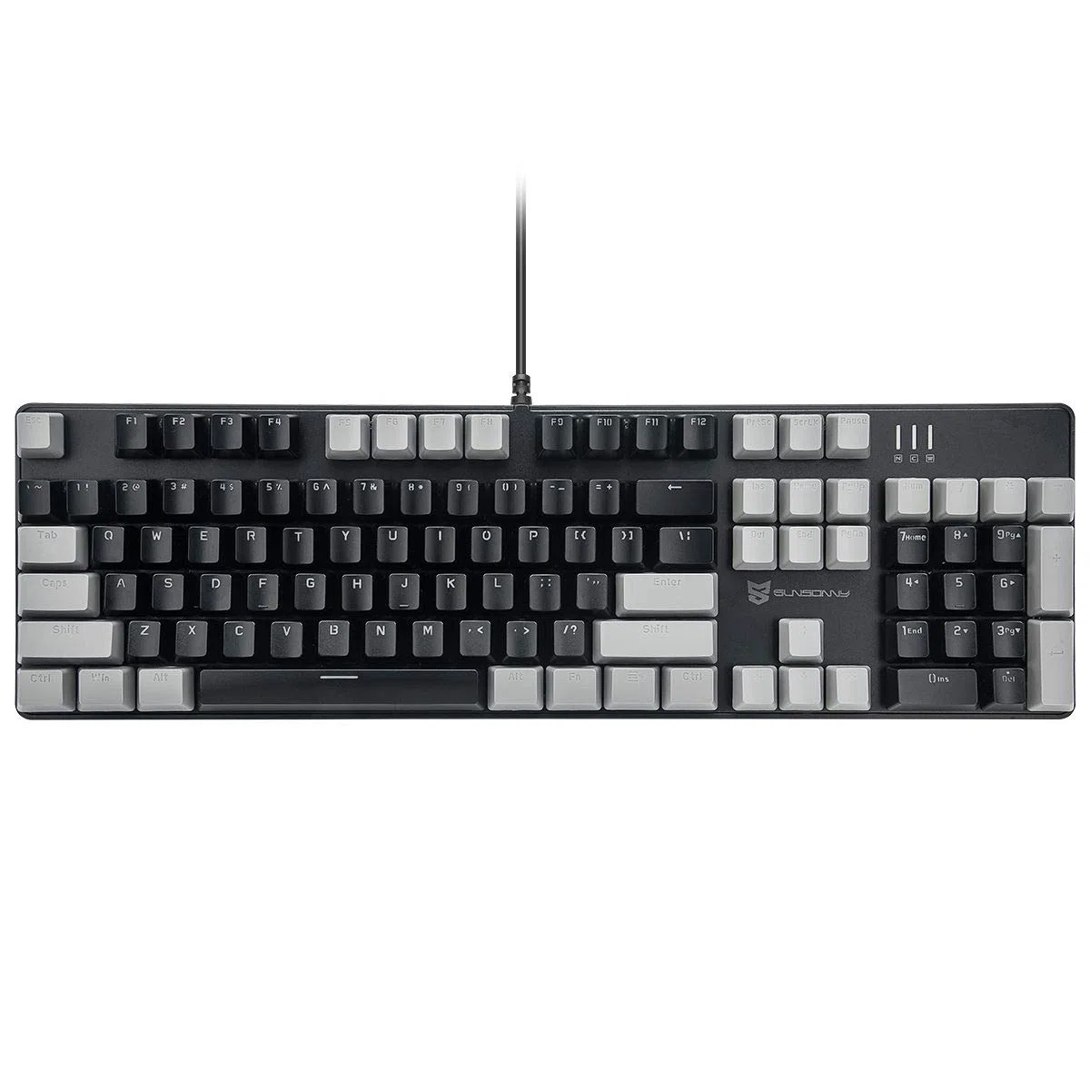 Merdia, tastiera meccanica da gioco con interruttore nero, tastiera retroilluminata bianca a grandezza naturale, 104 tasti, layout americano (nero e grigio)