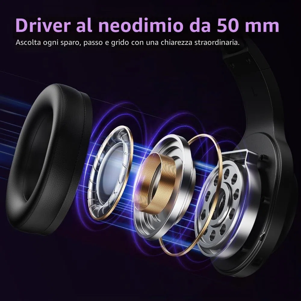 QCY Cuffie Gaming per PC/PS5/PS4/Switch, HEROAD V200 Cuffie over ear, USB-C, Batteria da 240 ore, Audio Surrounqchd 7.1, 2,4GHz Cuffie Wireless per multipiattaforma, Bluetooth 6.0