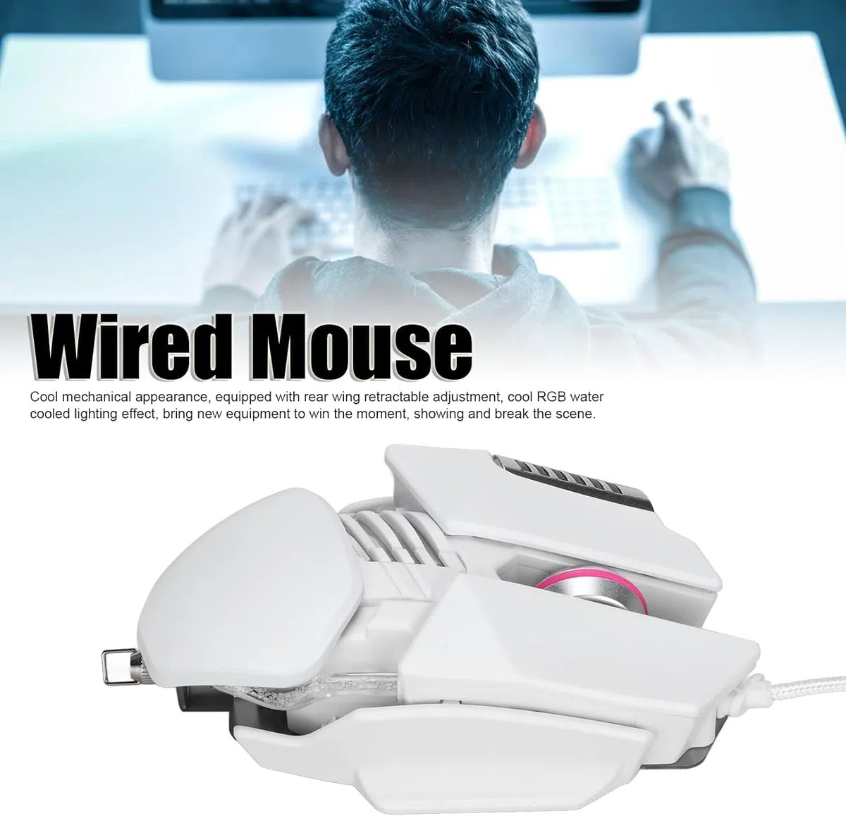 Mouse cablato, programmazione macro di gioco for mouse RGB con regolazione retrattile 'ala 'orecchio for Gaming/574