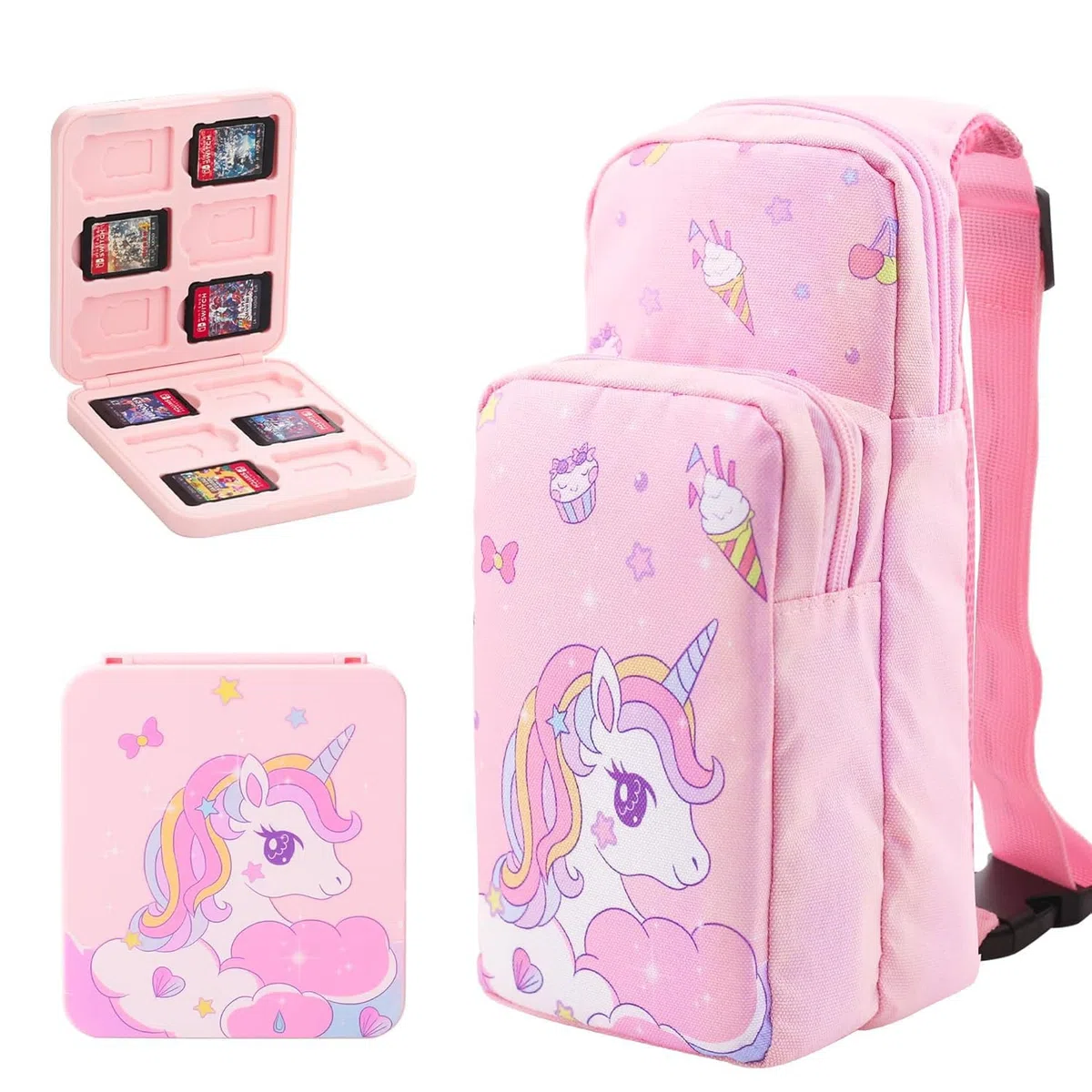 GLDRAM Borsa a tracolla compatibile con Nintendo Switch 2/NS/OLED/Lite, graziosa custodia portatile da viaggio per il trasporto con unicorno, kit di accessori per borsa a tracolla con custodia per