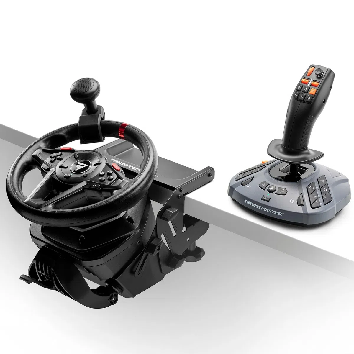 Thrustmaster T128 SimTask Farming Pack - Bundle Volante Farming - PS5 e PC | Plug & Play in Farming Simulator 25, Volante Force Feedback T128, FarmStick a 3 assi, supporto volante, pedaliera T2PM