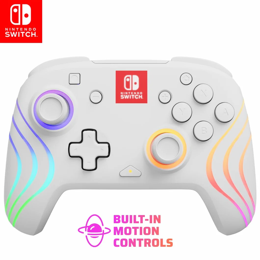 PDP Afterglow Wave Wireless Pro Controller with Full Motion for Nintendo Switch, Nintendo Switch - OLED Model, 8 RGB LED Lighting Zones, 30 Foot Range, 20 Hour Rechargeable Battery White
