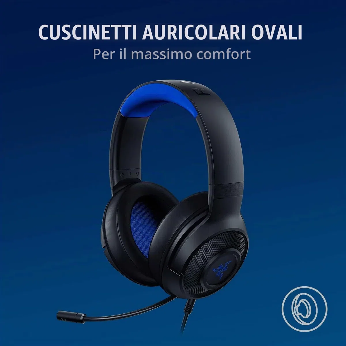 Razer Kraken X - Cuffie da gioco ultra leggere per console con audio surround 7.1, con telaio leggero, microfono cardioide pieghevole per PC, Xbox, PS4, Nintendo Switch, colore: blu/nero