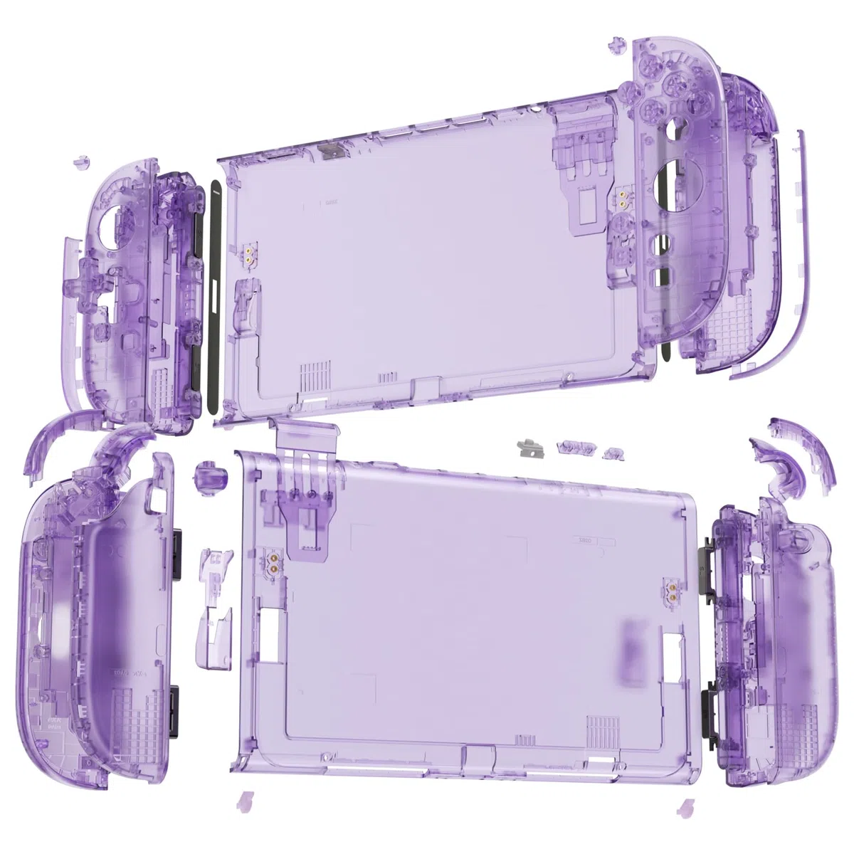 eXtremeRate Cover per Nintendo Switch 2, Custodia Ricambio per Joycon con Set Completo di Tasti, Accessorio per Switch 2, Senza Joycon e Console(Dpad Versione) - Trasparente Viola Atomico