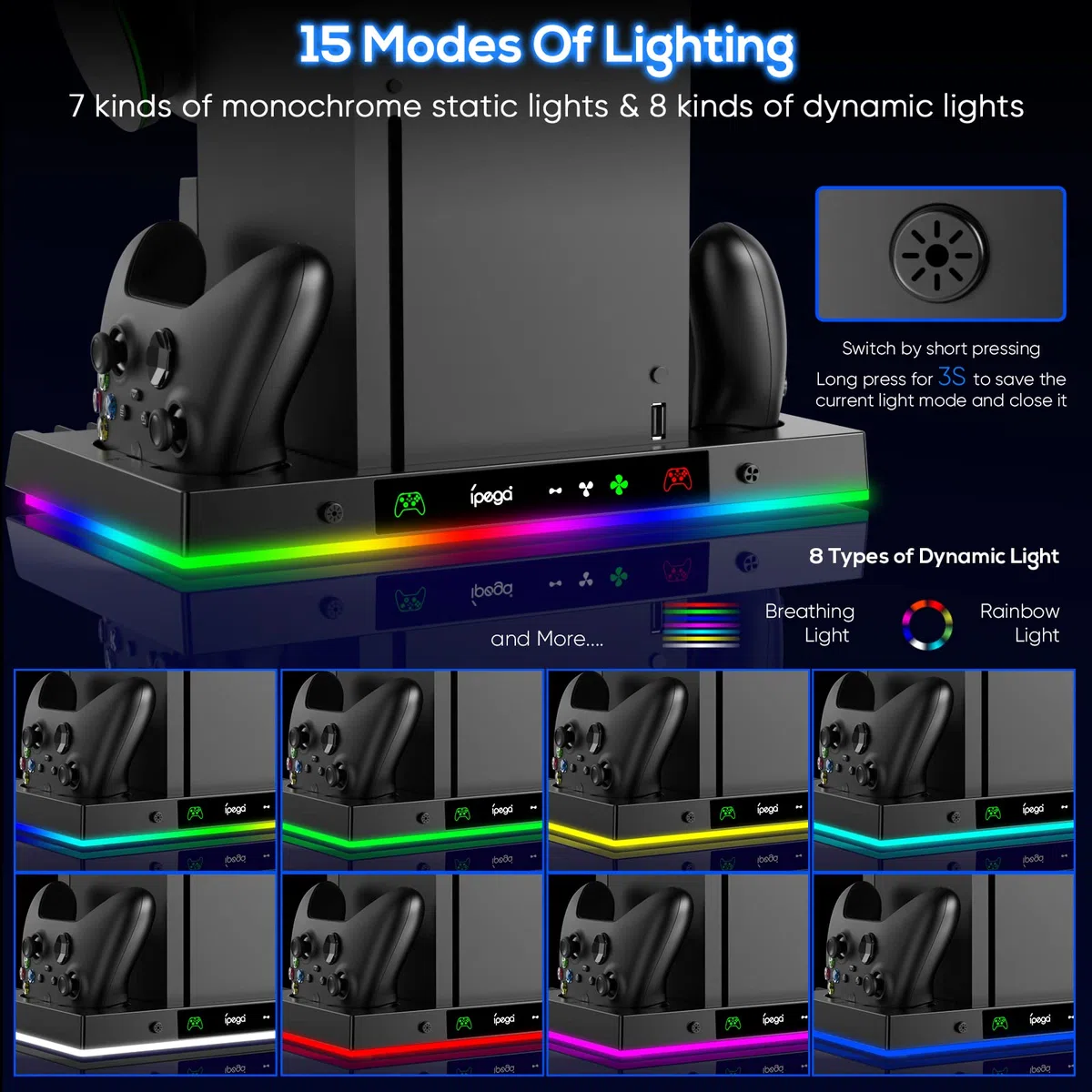 FYOUNG Supporto per ventola di raffreddamento aggiornato e doppio dock di ricarica per console e controller Xbox Series X, accessori XSX con 15 luci RGB, sistema di raffreddamento e caricabatterie con