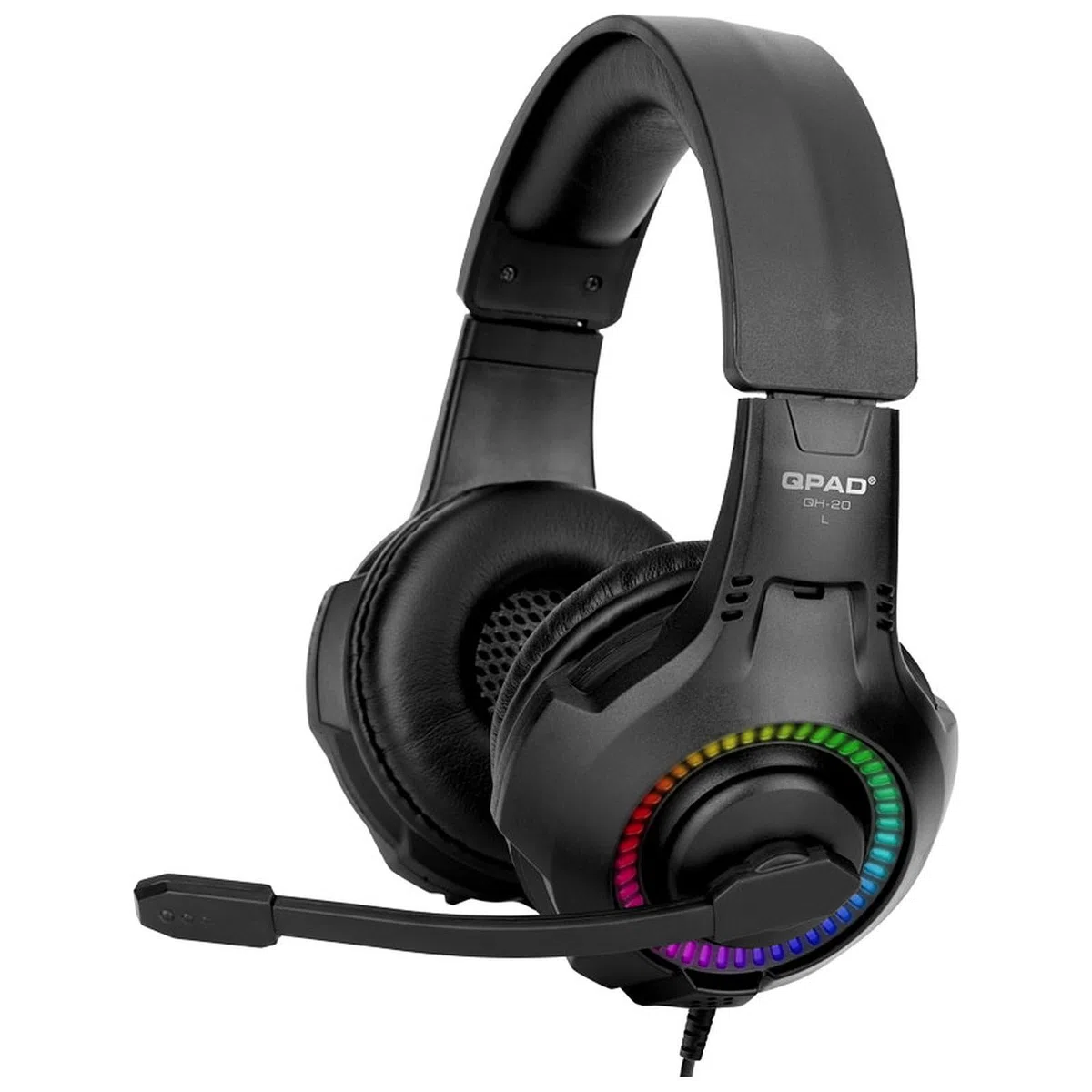 QPAD QH-20 Cuffie headset da gioco multipiattaforma, cuffie stereo con illuminazione a LED, nero