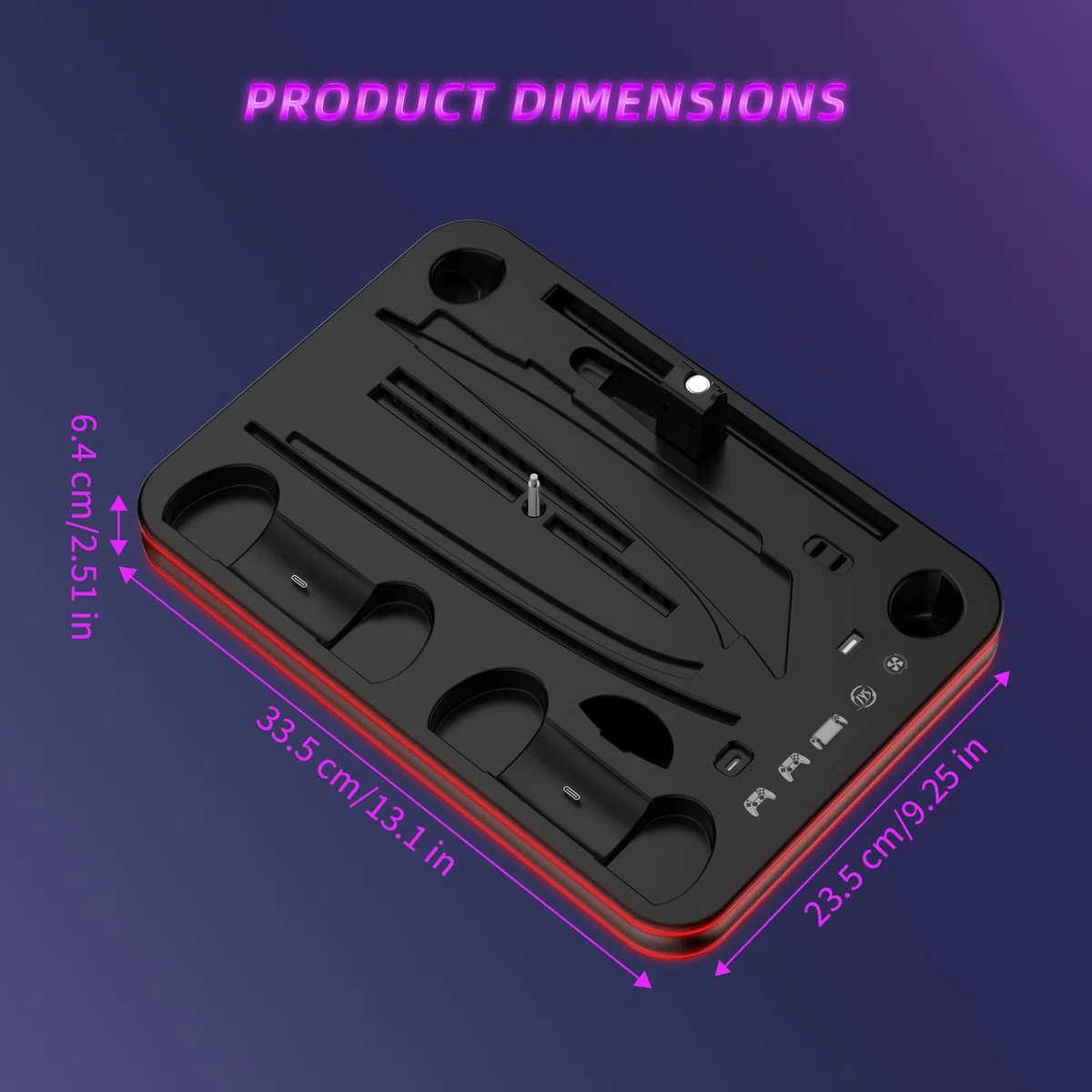 Supporto e stazione di raffreddamento per PS5/PS5 Slim/PS5 Pro con controller LED RGB Accessori per dock di ricarica, caricabatterie per controller PlayStation 5 e cuffie per console PS Portal e