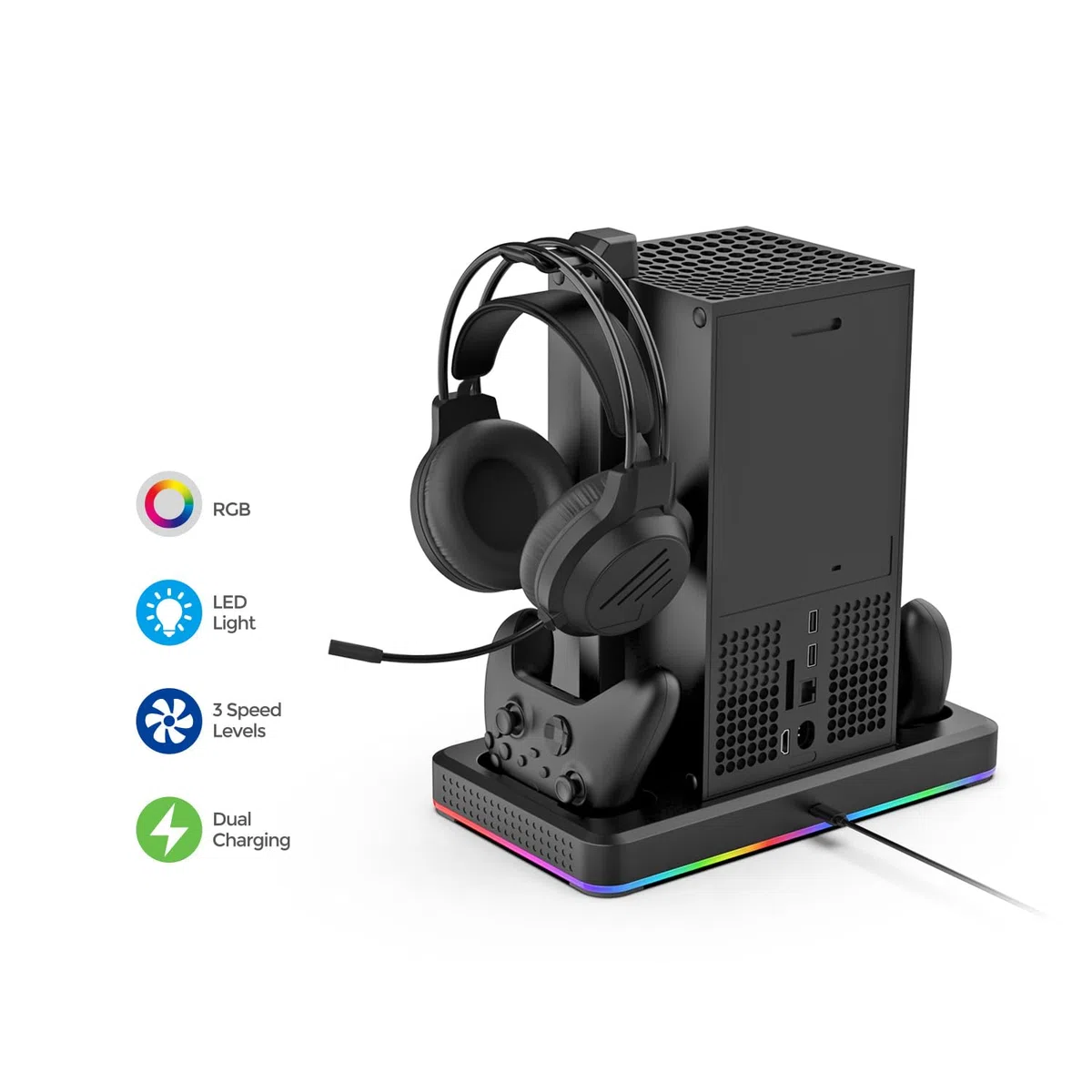 Base della ventola di raffreddamento per Xbox Series X/S, supporto di ricarica host multifunzionale, dock della stazione di ricarica, per gli accessori della console di gioco Xbox Series S (nero)