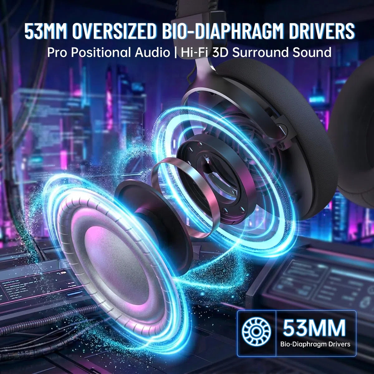 ATTACK SHARK L50PRO Cuffie Gaming Wireless Audio Surround 7.1 Modalità EQ Driver 53mm Connettività Tripla Batteria 1100mAh Cuffie Circumauricolari con Microfono Rimovibile Anti-Rumore,Nero