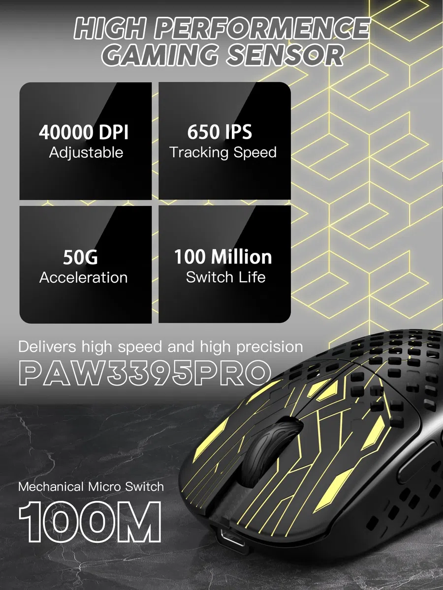 MAMBASNAKE M2 Ultra-Lightweight Wireless Gaming Mouse, PAW3395PRO Sensor 40000 DPI, 41g Carbon Fiber, Mouse Coiled Cable, Tri-Mode 2.4G/Bluetooth/Wired, 100M Clicks, Cloud Driver, Ergonomic Design