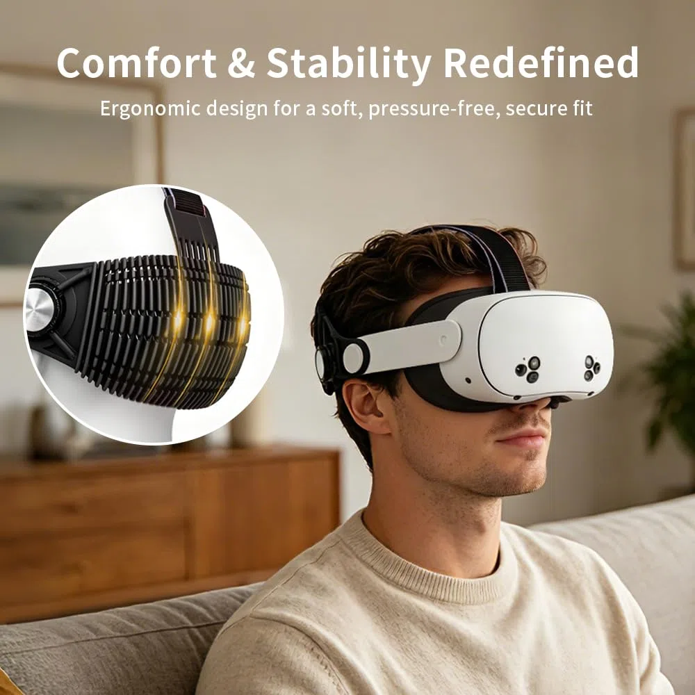Cinghia per la testa per Meta Quest 3/3S, per giochi VR sdraiati, sollievo dalla pressione, cinghia regolabile ultra leggera da 89,9 g, design ergonomico, accessorio pieghevole Elite Strap