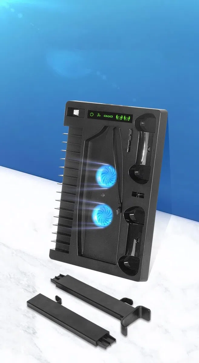 Per PS5, stazione di ricarica multifunzione con LED, base di raffreddamento multifunzione, docking station Dual Charger per PS5 con supporto per cuffie (nero, PS5) IV-P5246