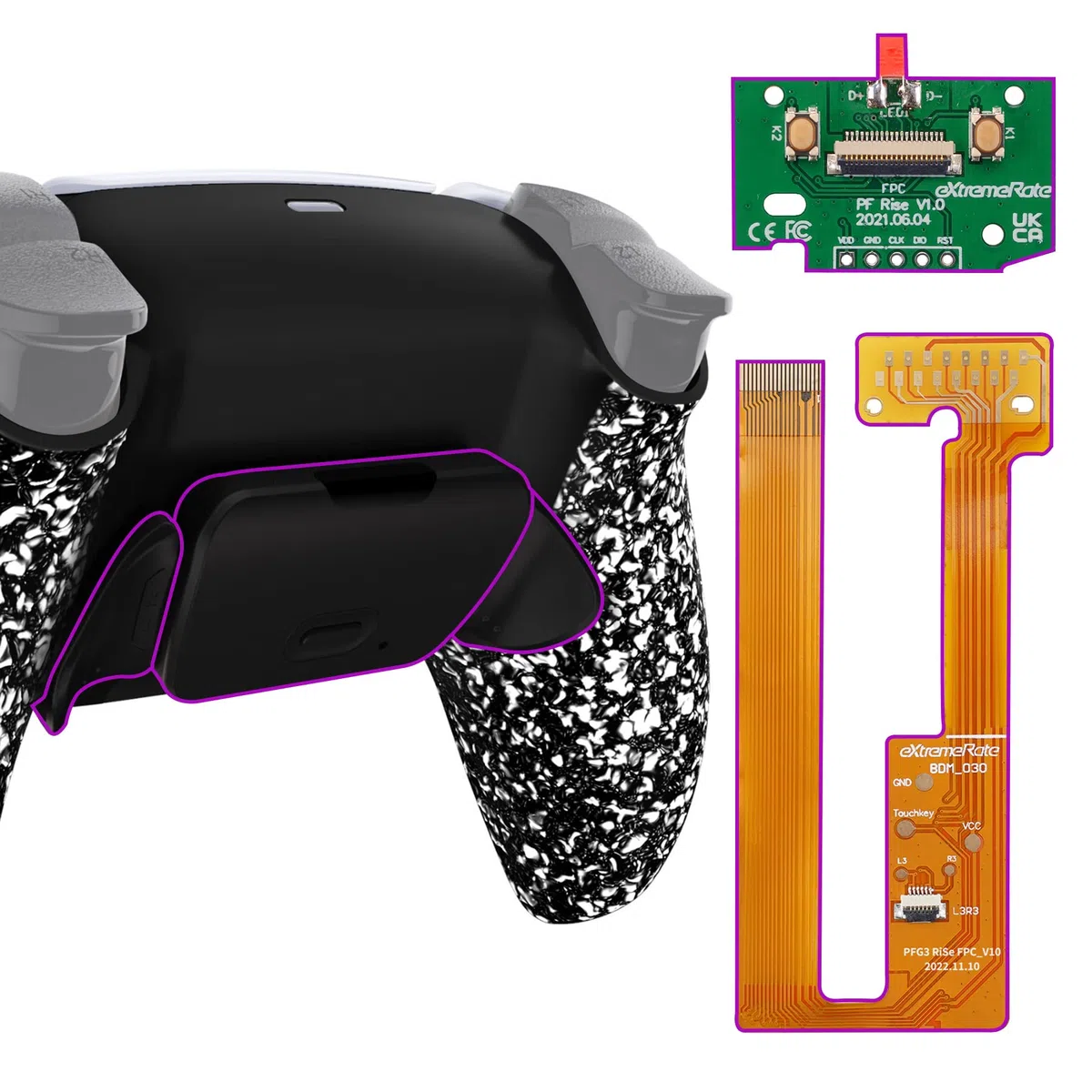 eXtremeRate RISE Remap Kit Programmabile per ps5 Controller BDM-030/040/050,Palette Cover Posteriore Tasti Pulsanti Aggiuntivi Back Button per ps5 Joystick(BDM-030/040/050)-Bianco Antiscivolo