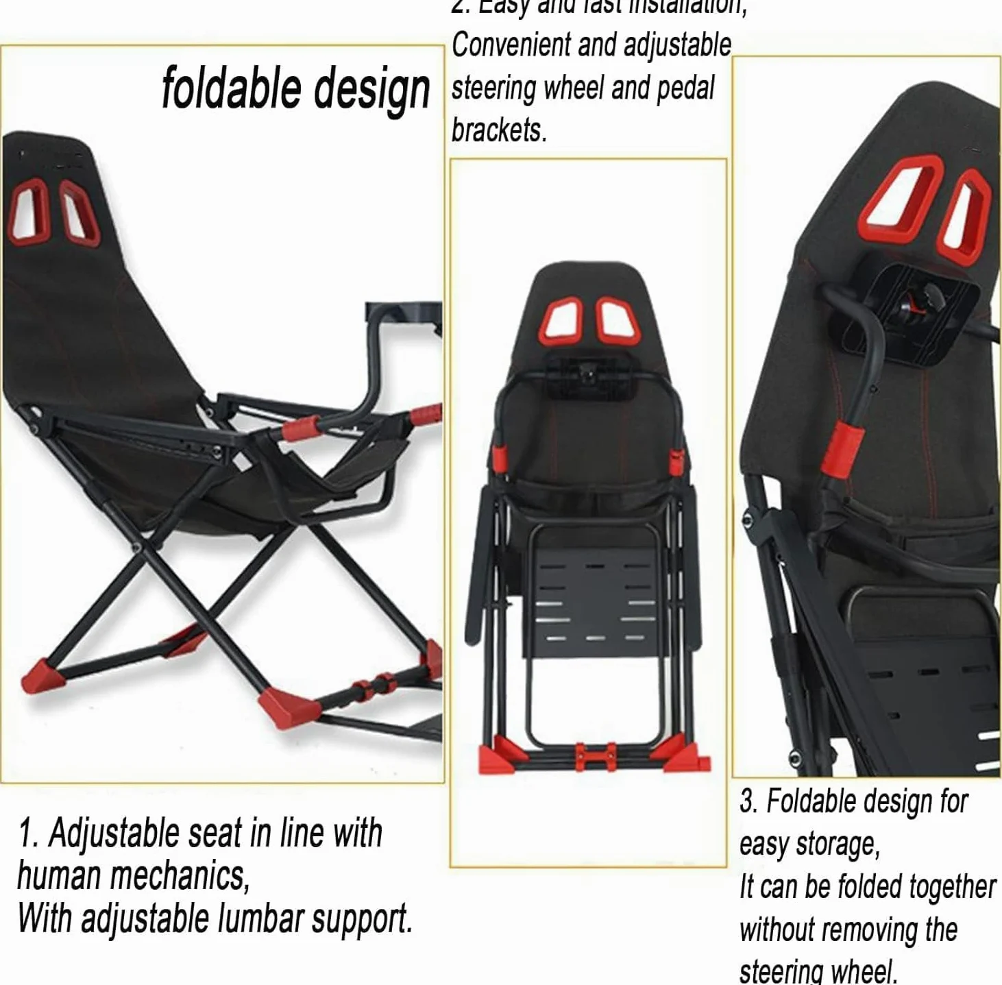 Simulatore di corsa regolabile con sedile ergonomico pieghevole, supporto per ruota compatibile con Xbox, PS4, PC