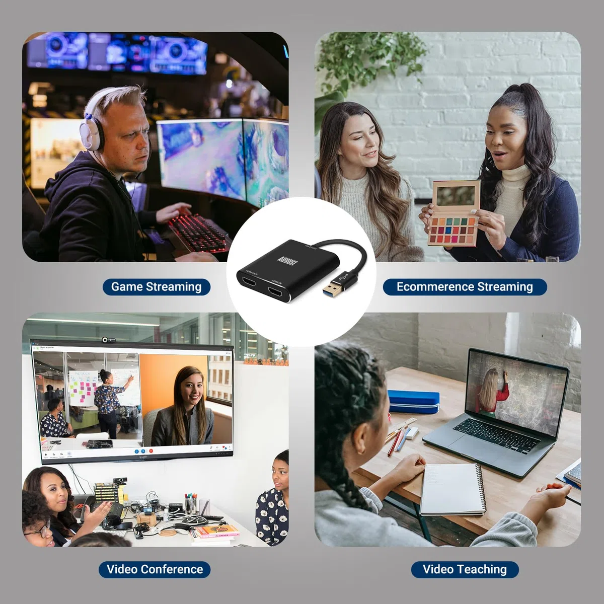 August VGB500 HDMI Capture Card – USB 3.0 Full HD 1080p 60FPS – Perfetto per YouTube Twitch Mixer – Plug & Play – Cattura, registrazione e streaming PS4, Xbox One e Nintendo Switch per PC, Mac e Linux