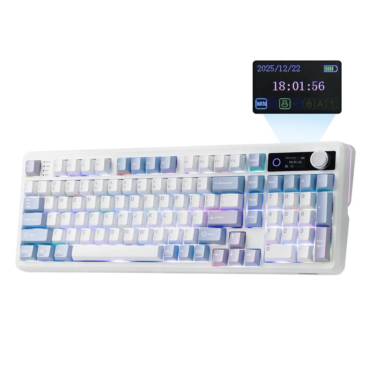 EPOMAKER TH99 PRO Tastiera Meccanica con Schermo e Manopola, 10000mAh, 2.4Ghz/BT,Hot Swap,Custom Driver,RGB Backlit,PBT Keycap,Gasket,Wireless Gaming Keyboard for PC/Mac (Bianco, Sea Salt Silent)