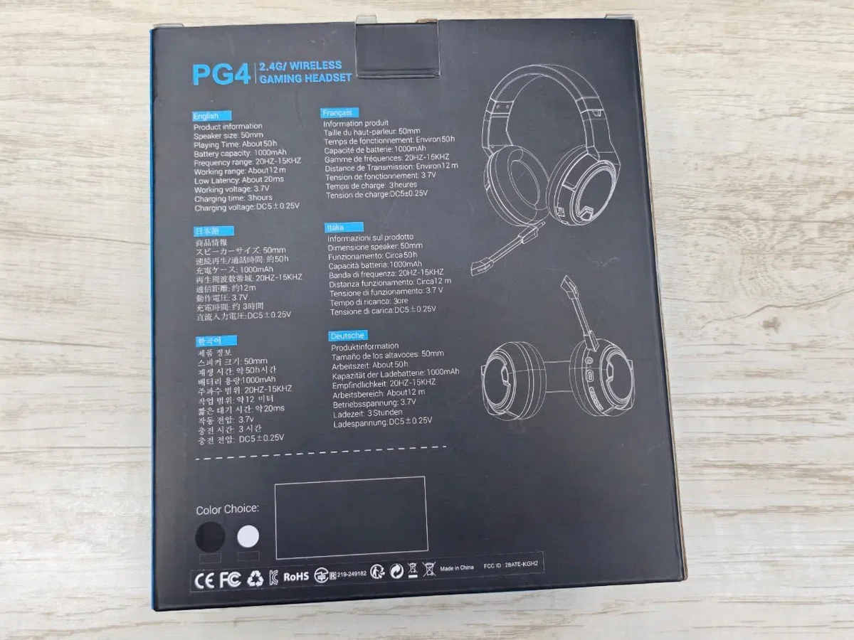 PG4 RGB Wireless Gaming Headset per PS4, PS5, PC - 2.4GHz 7.1 Surround Sound, cuffie da gioco Bluetooth con microfono antirumore staccabile AI, batteria da 48 ore per laptop, Switch, Mac (nero)