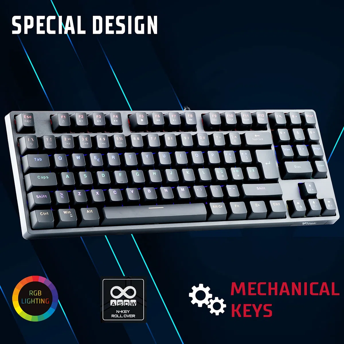 Itek Tastiera Gaming X50 - Meccanica, Switch Blu OUTEMU, RGB, Software, 90 tasti, Compatta